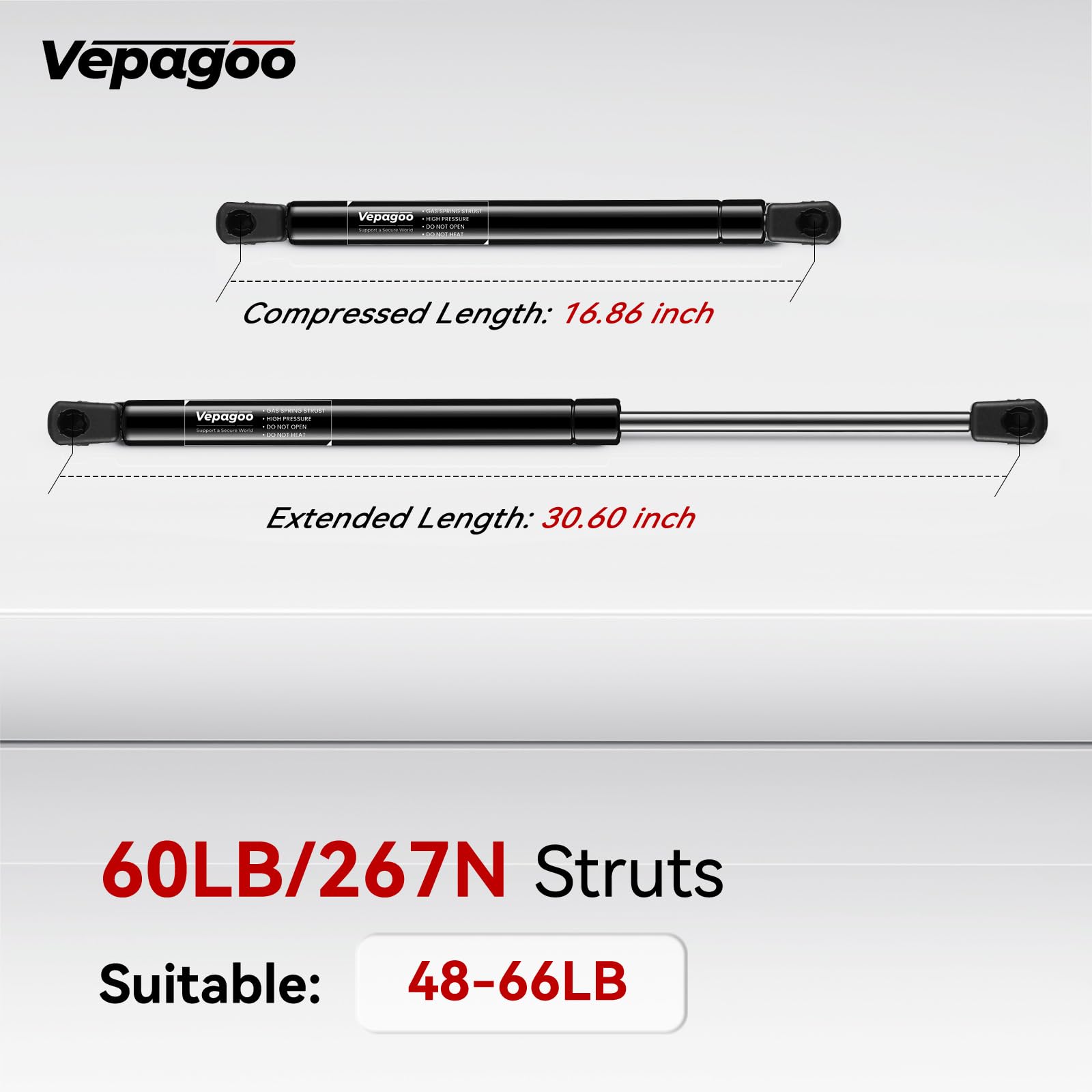 Vepagoo C16-17261 30 Inch 60Lb/267N Heavy Duty Lift Support Gas Shock Strut Spring For Truck Bed Tonneau Cover Camper Shell Topp