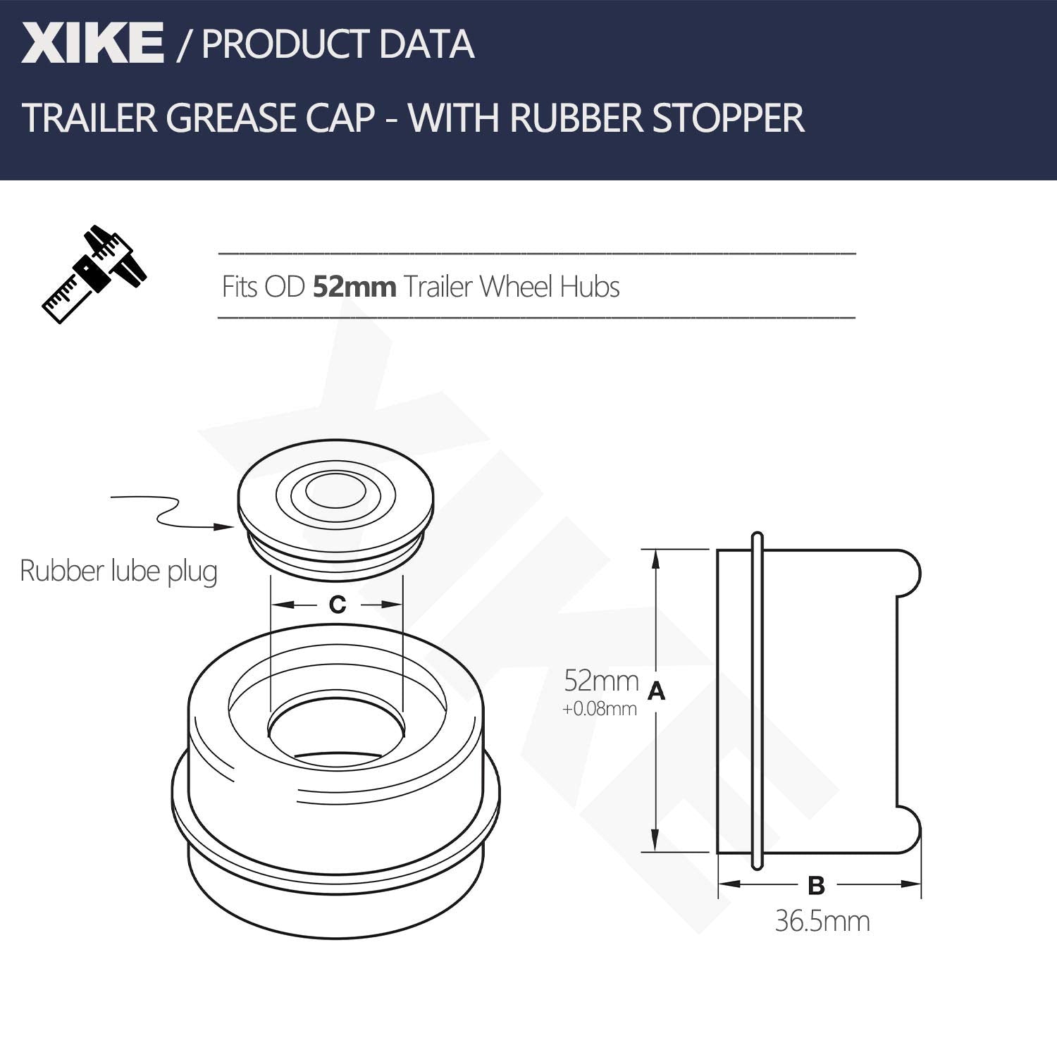 Xike Stamping Dust Cap And Rubber Plug Series (52 Mm Grease Cap X 2, Black)