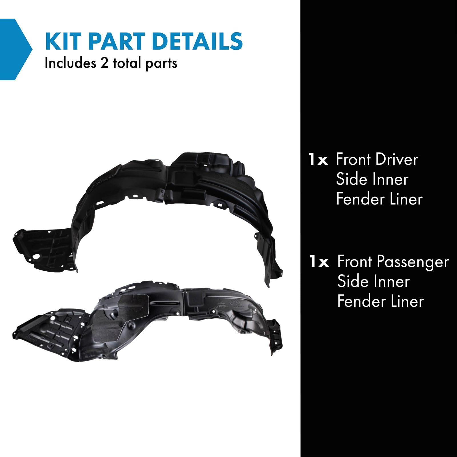 Trq Front Inner Fender Liner Set Compatible With 2019-2022 Toyota Prius Prime To1248237 To1249237