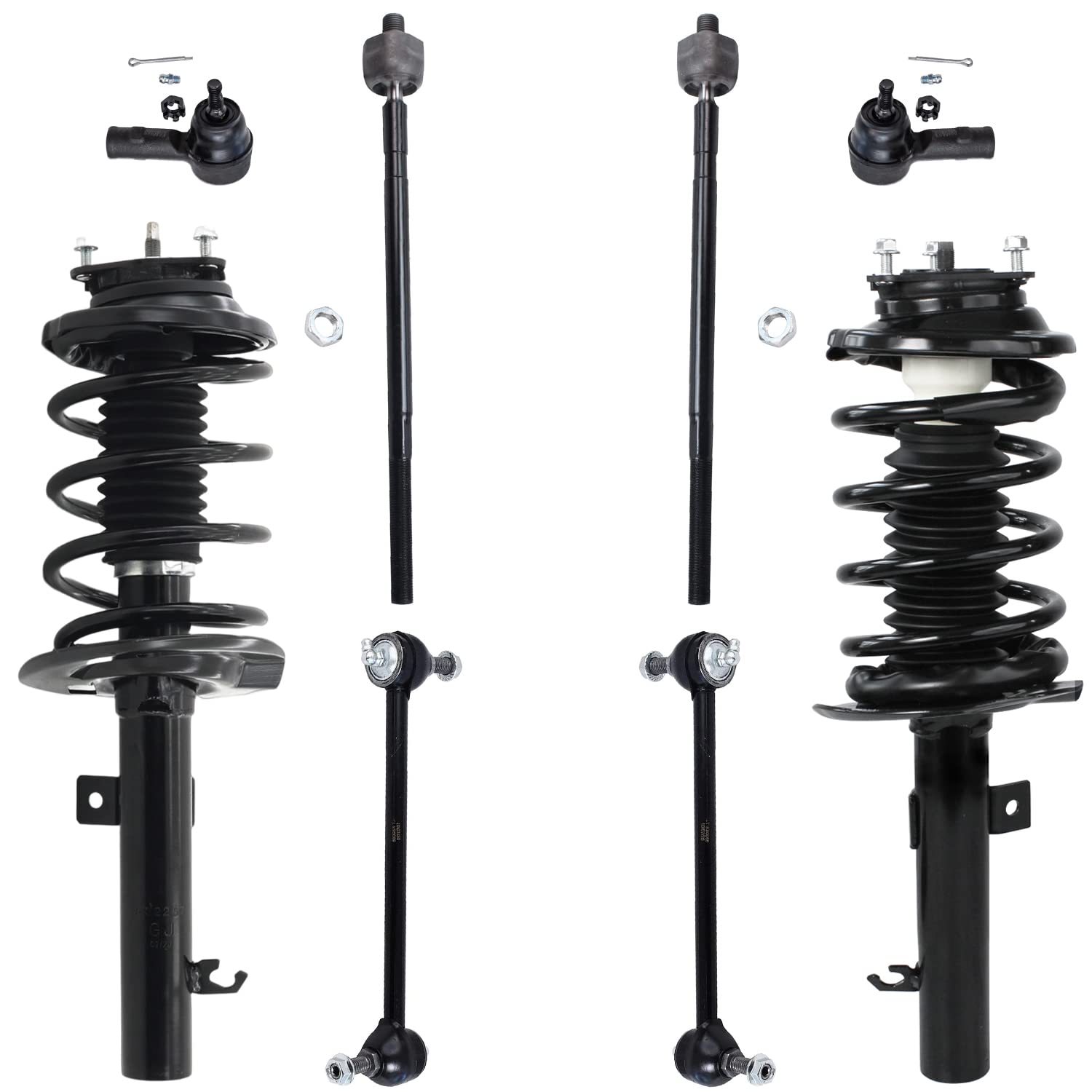 Detroit Axle - 2.0L Front 8pc Suspension Kit for Ford Focus 2006-2007, 2 Struts & Coil Spring 2 Sway Bar Links 4 Tie Rod Ends Re