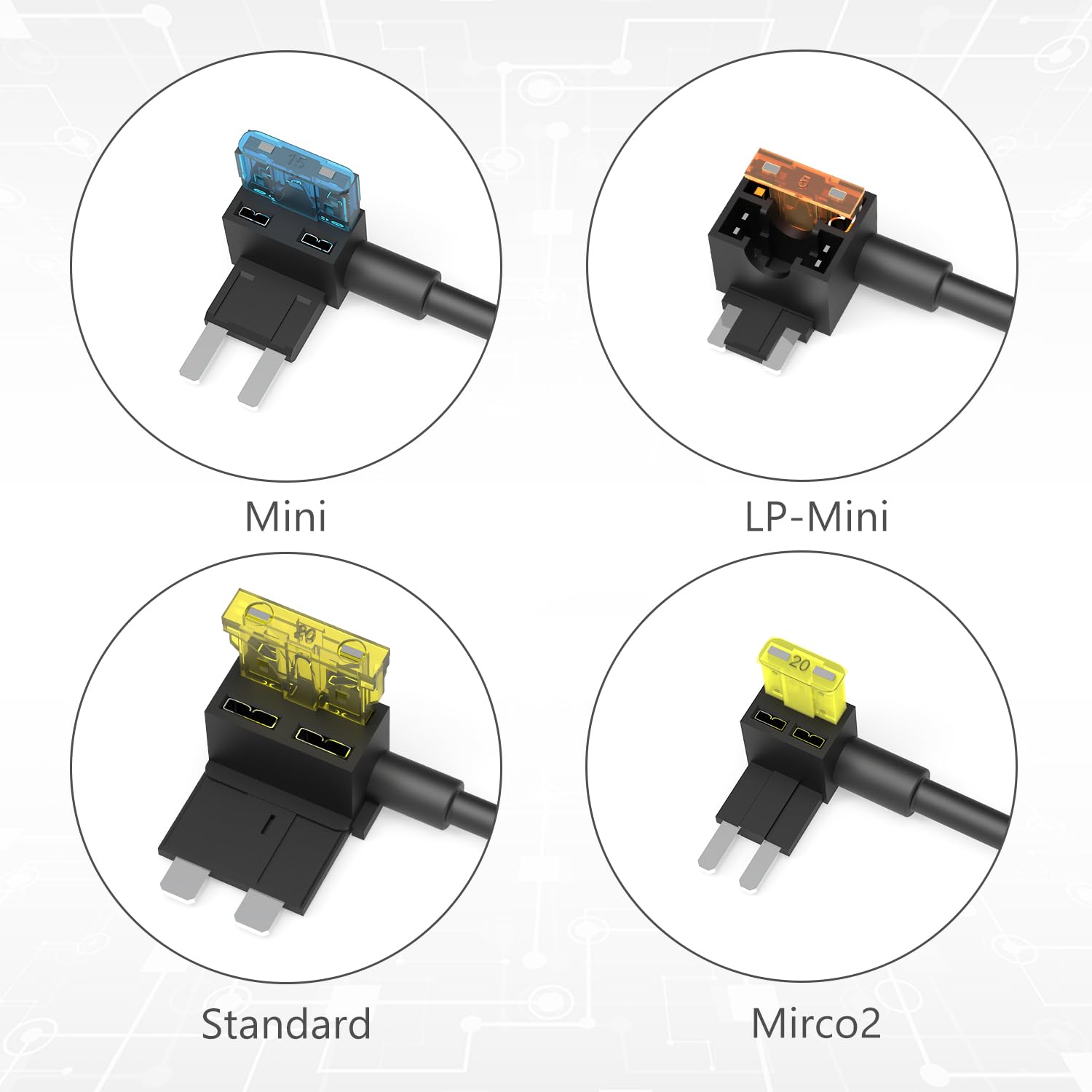 Newdeli 20 Pack 12V Fuse Tap Car Add-A-Circuit Adapter And Fuse Kit With Standard Mini Micro2 And Low Profile Fuse Taps 4 Types