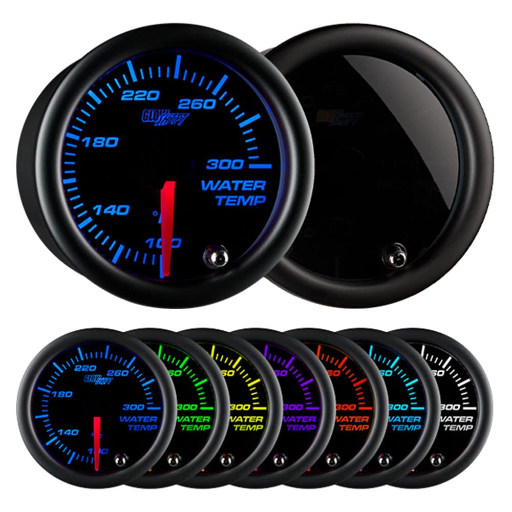 Glowshift Tinted 7 Color 300F Water Coolant Temperature Gauge Kit - Includes 1/8-27 Npt Electronic Sensor & Wiring - Multi-Color