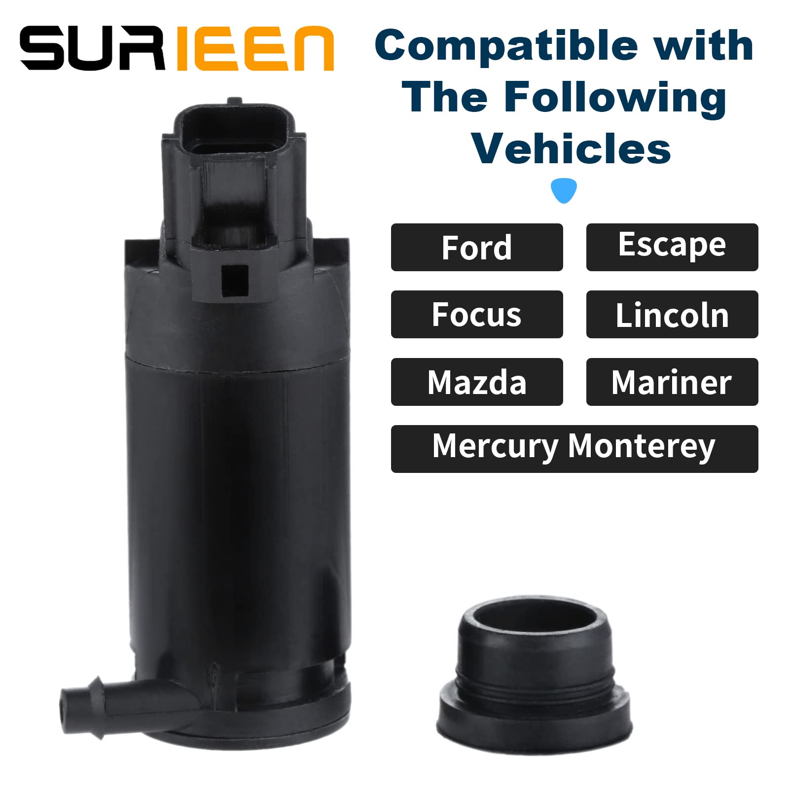 Windshield Washer Pump With Grommet Compatible With Ford F150 F250 F350 F450 E150 E250 E350 E450, Lincoln, Mazda, Mercury, Replaces For 7L8Z-17664-A 7L8Z17664A