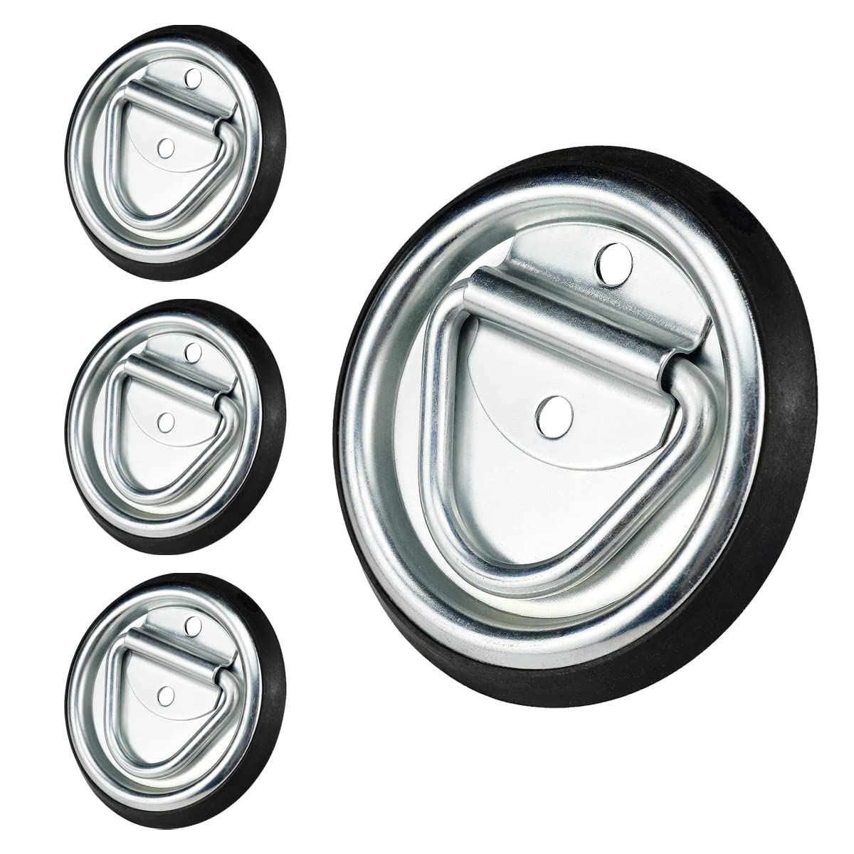 Jamiikury 4Pcs D-Ring Tie Down Anchors, 4 Inch Heavy Duty Tie Down Hooks Floor Flush Surface Mount For Trailers, Truck, Bed Brac