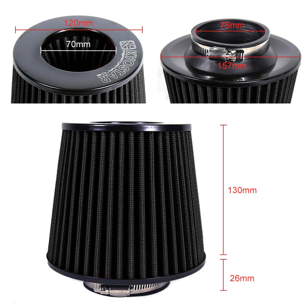 Kyostar Universal Black 3 Inch 76Mm Air Intake Cone Filter Replacement Quality Dry Air Filter