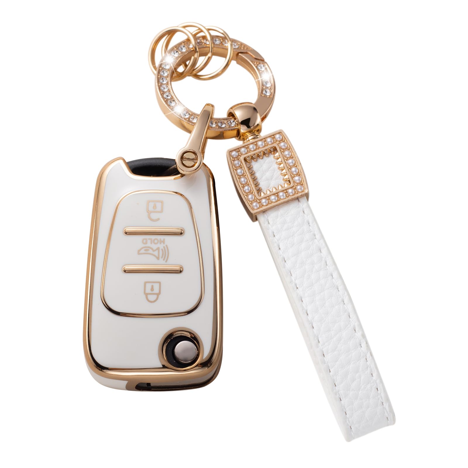 Cacarlike Key Fob Cover For Kia/Hyundai With Leather Lanyard - Compatible With 2010-2013 Soul, 2012-2014 Rio Sportage Smart Key