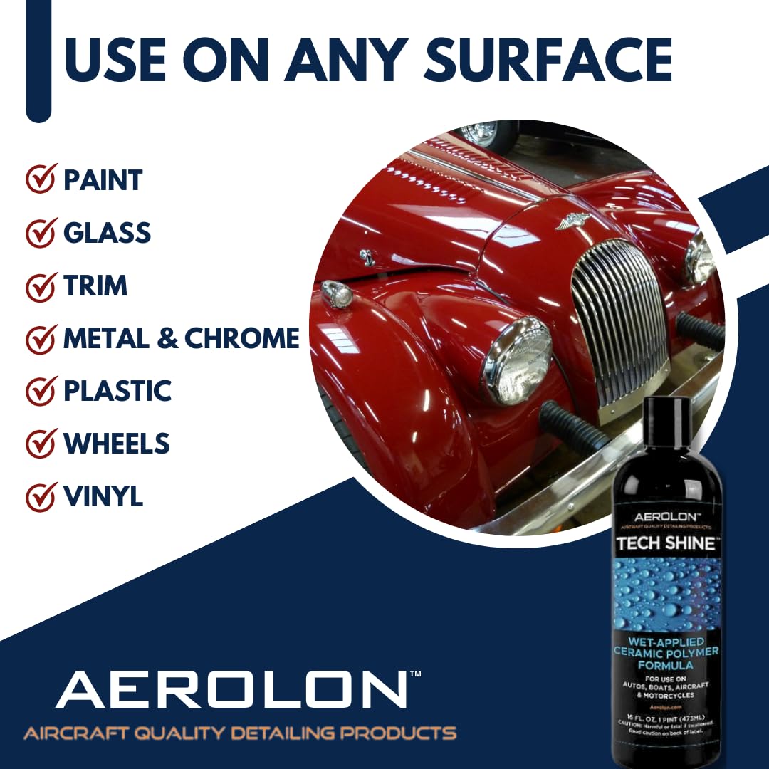 Aerolon Tech Shine Ceramic Coating for Cars - 16 oz Hydrophobic Polish & Sealer, 6-8 Applications - Car Wax & Polish