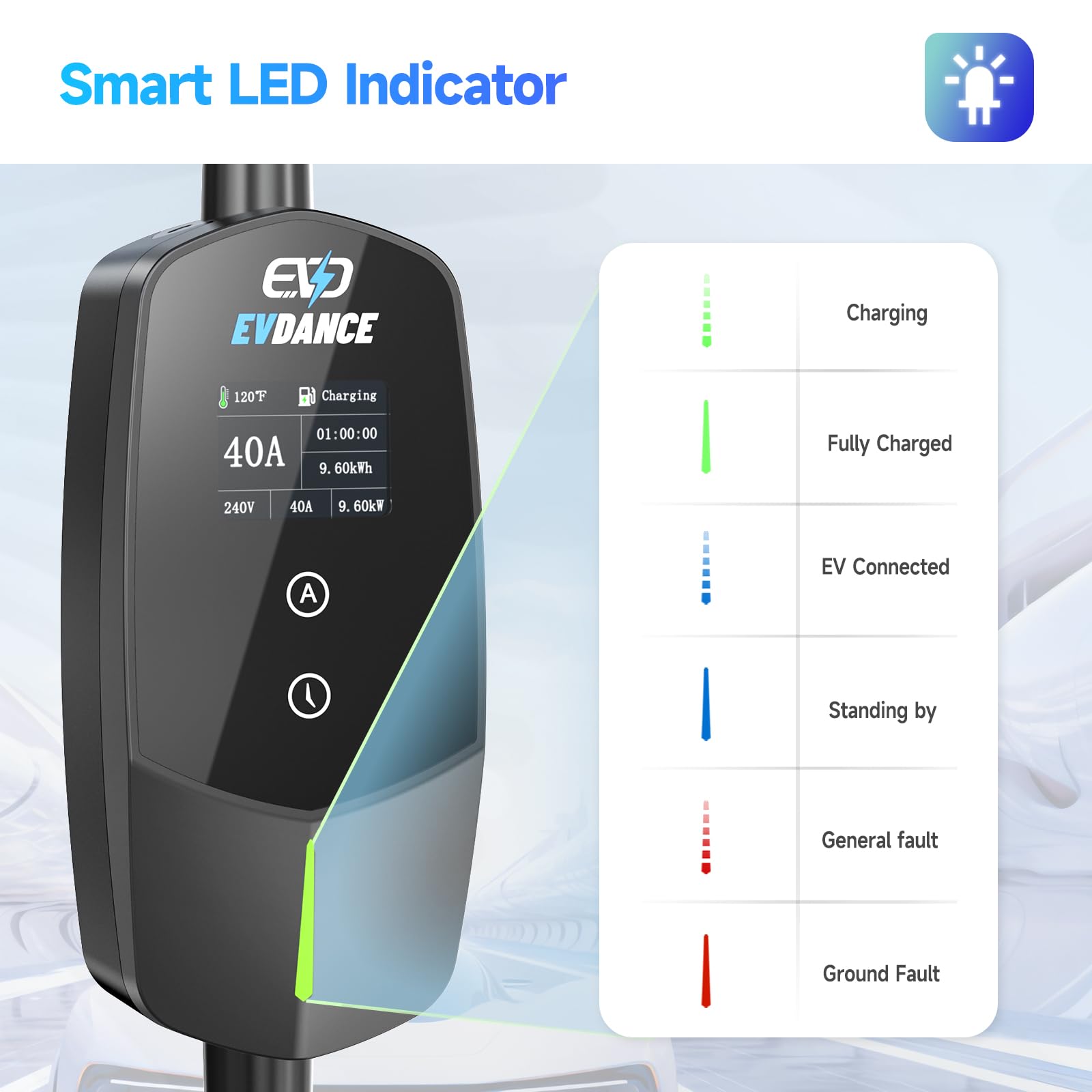 EVDANCE Level 2 EV Charger 40Amp, 240V 9.6KW Portable Electric Vehicle Charging Stations with NEMA 14-50P, 25FT Cable Adjustable