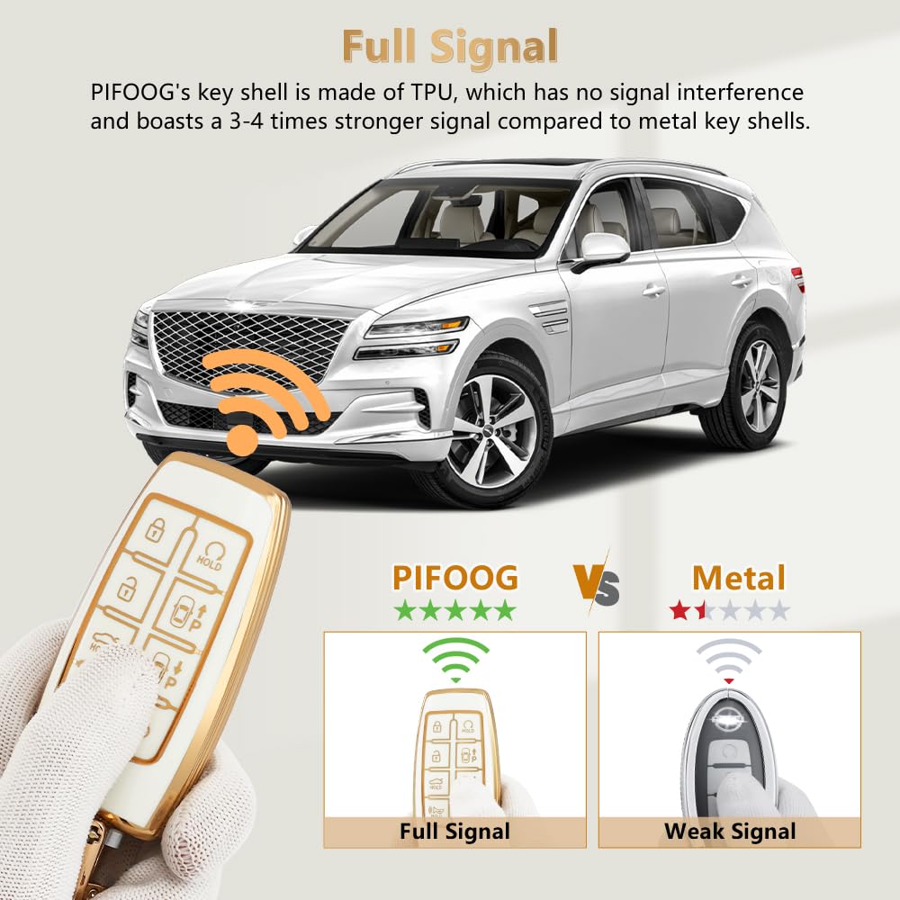 Pifoog Key Fob Cover For Genesis Gv70 Gv80 2023 2022 2021 Accessories 8 Buttons Car Keys Case Shell With Cute Girly Keychain Rin