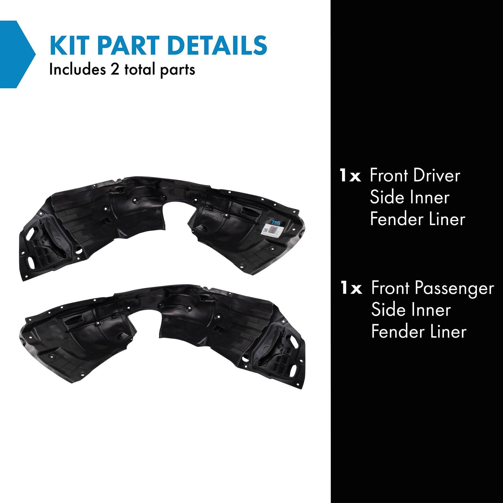 Trq Front Inner Fender Liner Set Compatible With 2019-2020 Honda Civic Ho1248187 Ho1249187