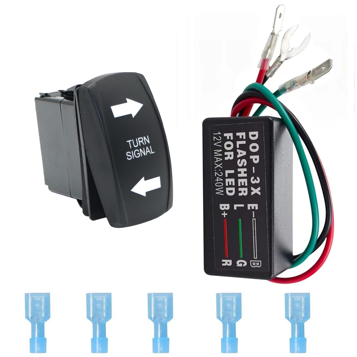 Universal Turn Signal Rocker Switch with Flasher Green LED On/Off/On Kit for ATV UTV RV Off-Road Pickup Tractor Boat Motorcycle 