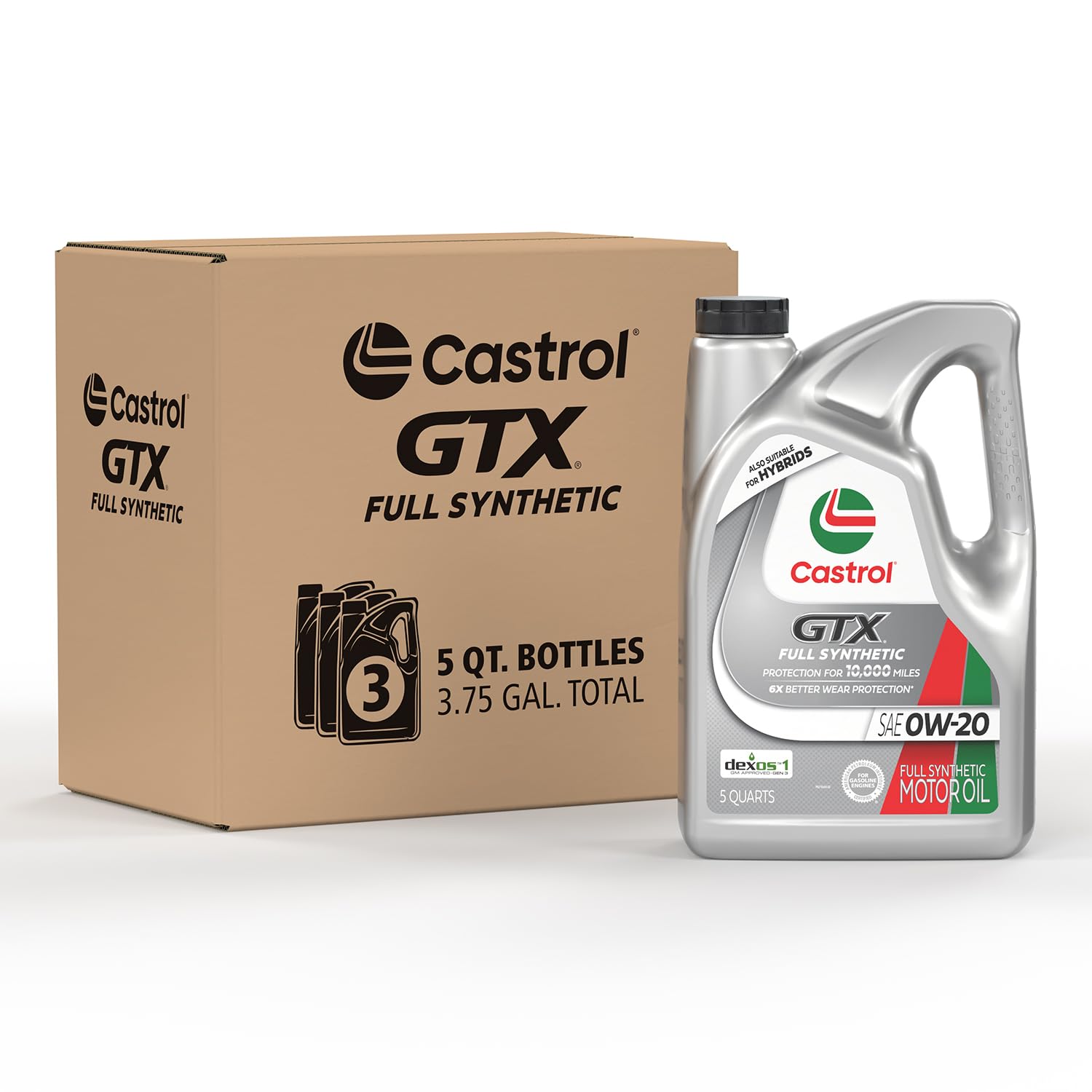 Castrol Gtx Full Synthetic 0W-20 Motor Oil, 5 Quarts, Pack Of 3