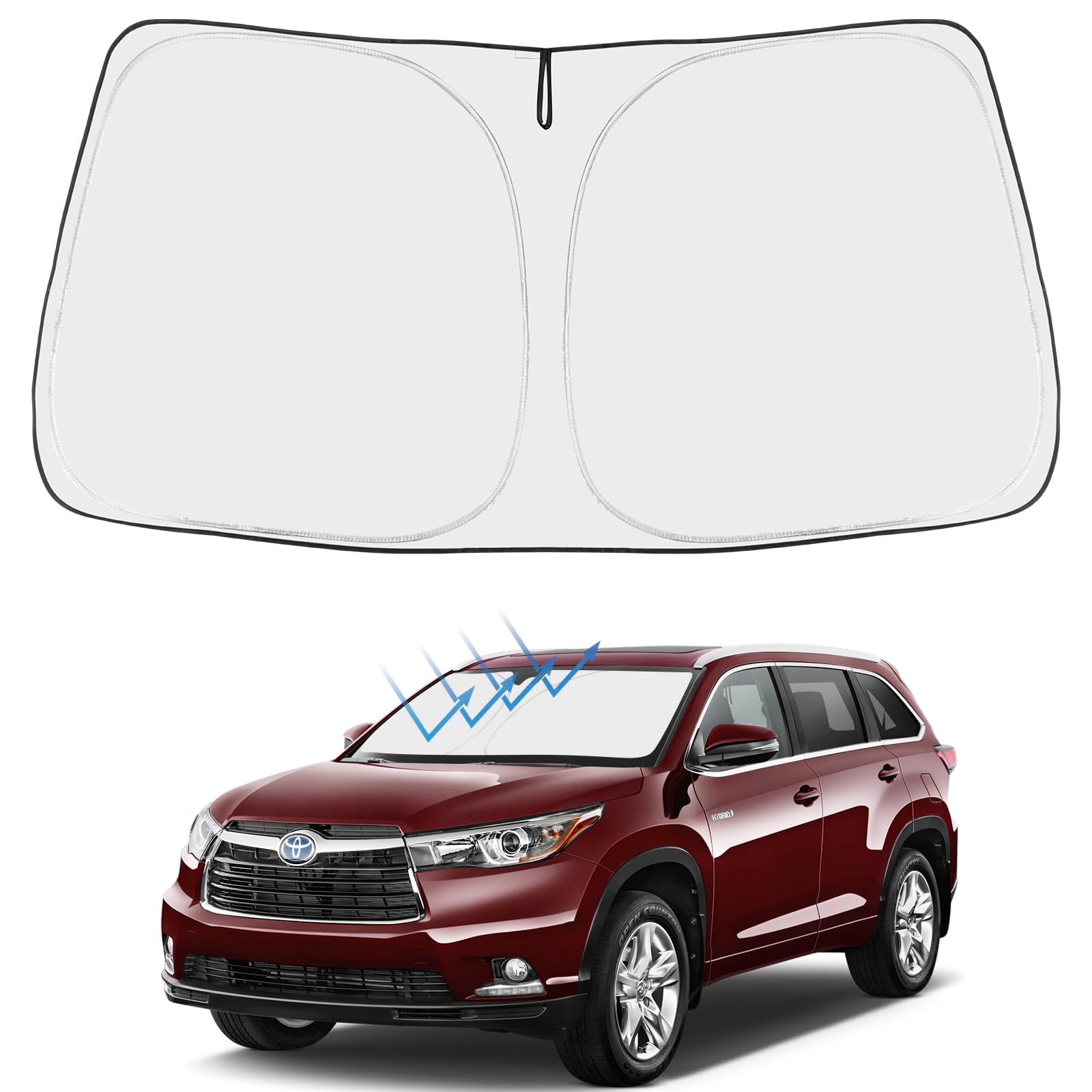 Proadsy Front Windshield Sun Shade Foldable Sunshade Protector Custom Fit 2014-2019 Highlander L Le Xle Limited Platinum Accessories 2025 Upgrade