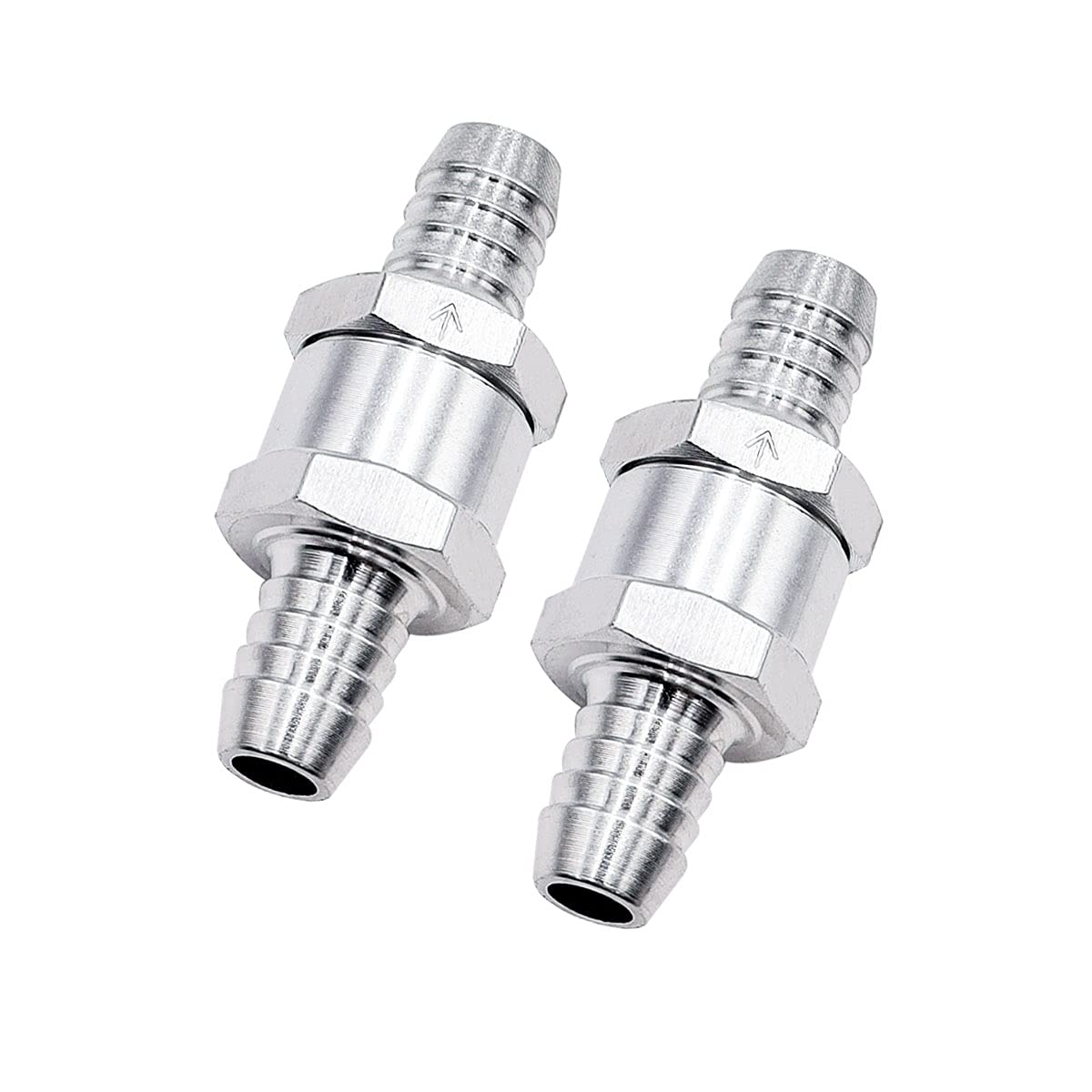 Mxuteuk 2Pcs 1/2 '' 12Mm Aluminium Silver Non Return One Way Check Valve With 4Pcs 10-16Mm Universal Adjustable Hose Clamps For