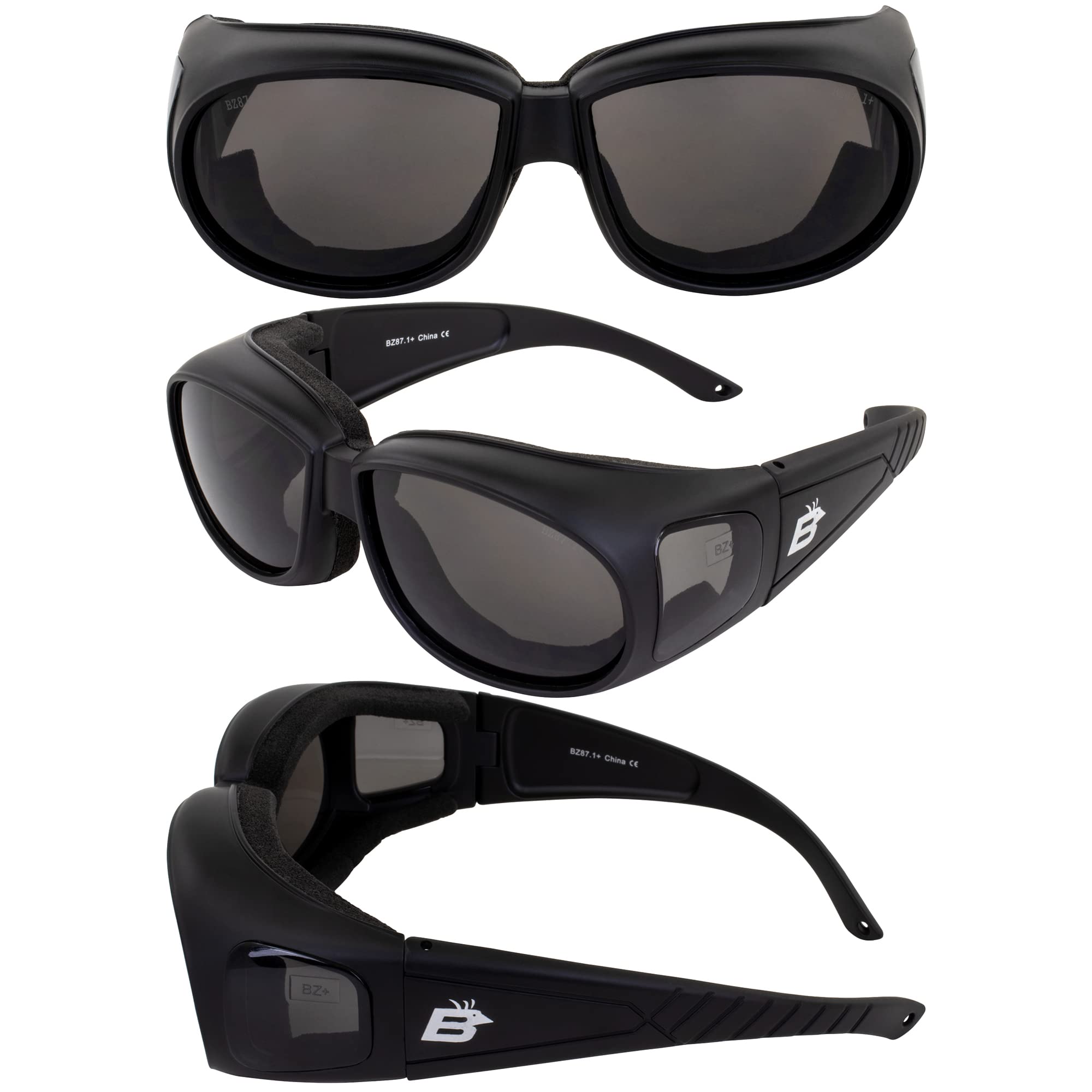 Birdz 3 Pair Swallow Fit Over Glasses Foam Padded Motorcycle Riding Safety Glasses Black Frame Clear Smoke Yellow Lens