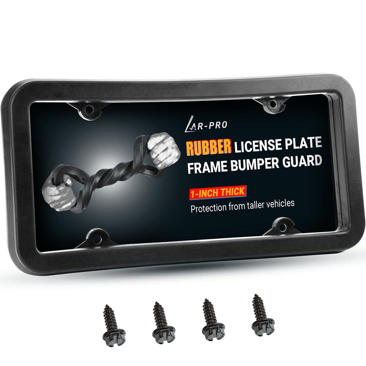 Ar-Pro Ultimate License Plate Bumper Guard With Mounting Hardware - 1'' Thick Rubber License Plate Frame Protects Bumper From Sc