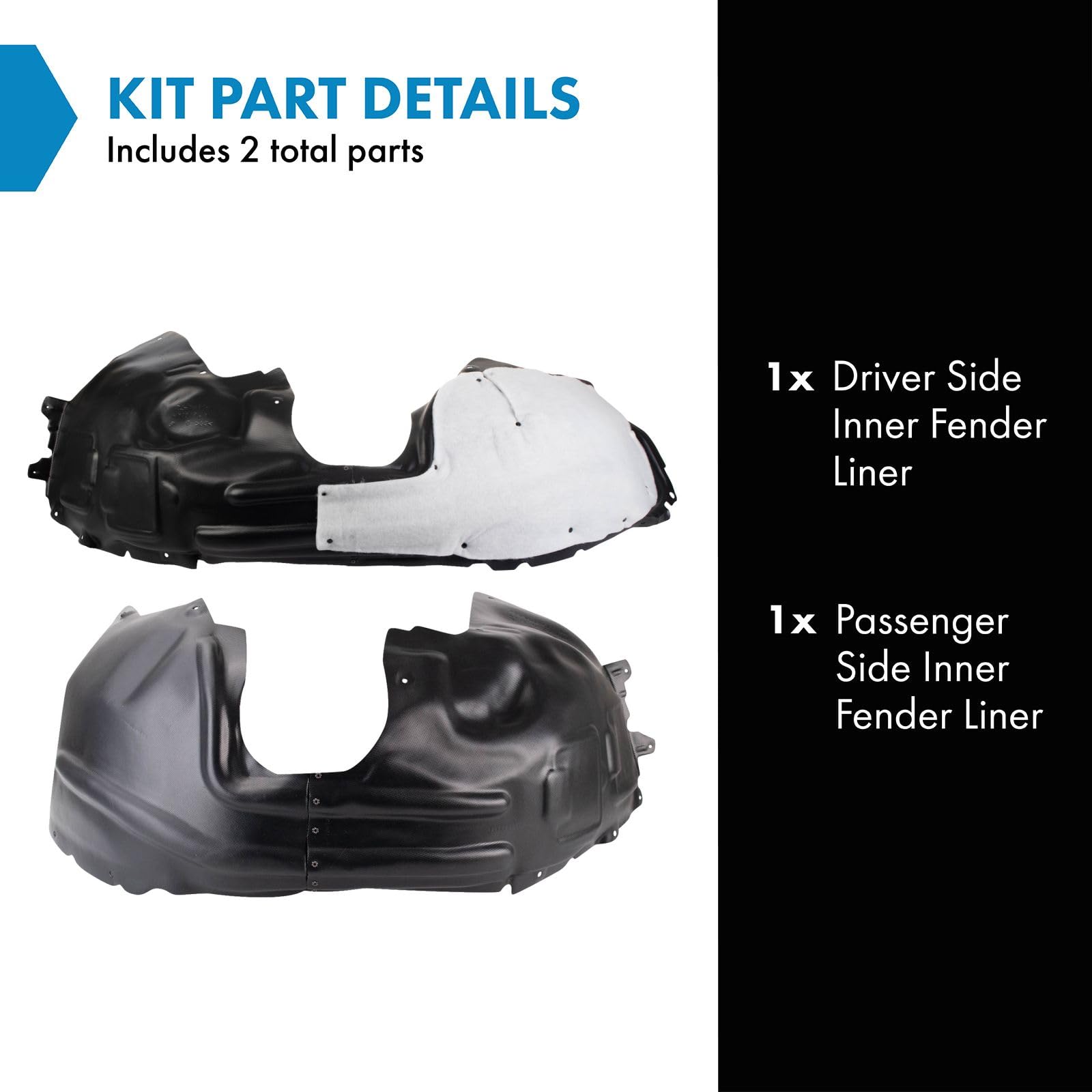 Trq Inner Fender Liner Set Compatible With 2016-2017 Jeep Cherokee Ch1248182 Ch1249162
