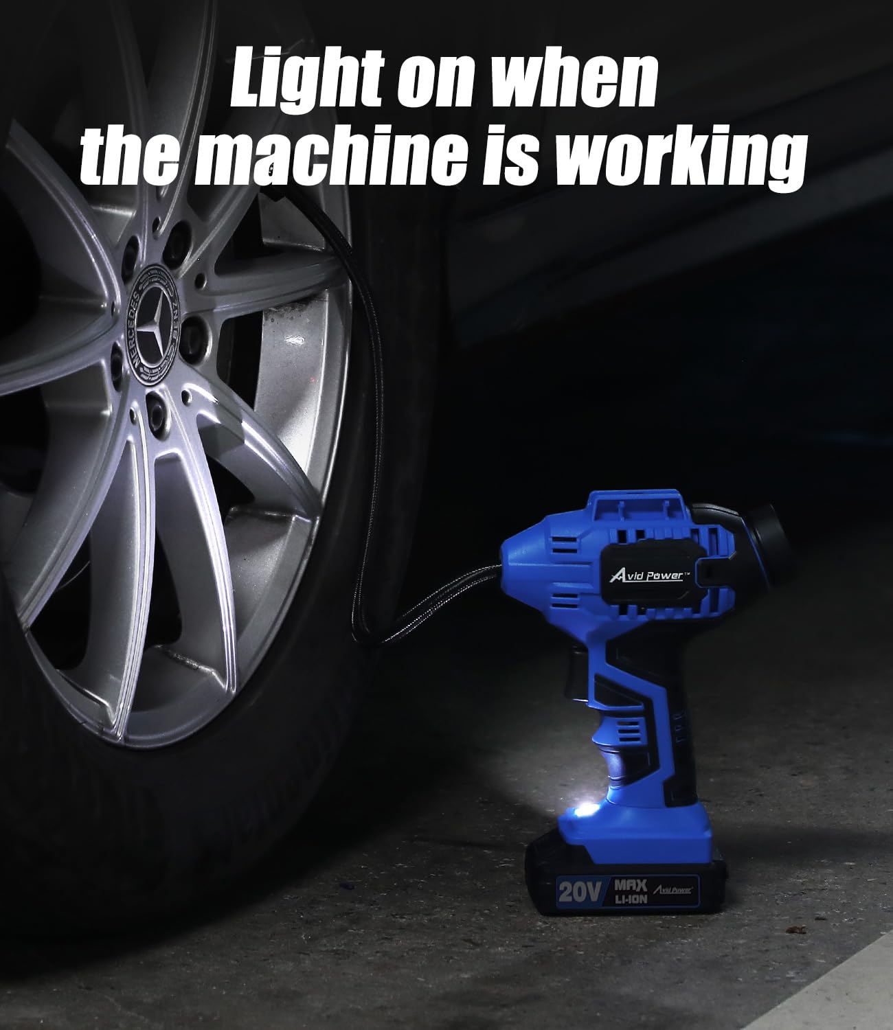 Avid Power Tire Inflator , Car Air Compressor , 20V Cordless With Rechargeable Li-Ion Battery , 12V Car Power Adapter , Digital