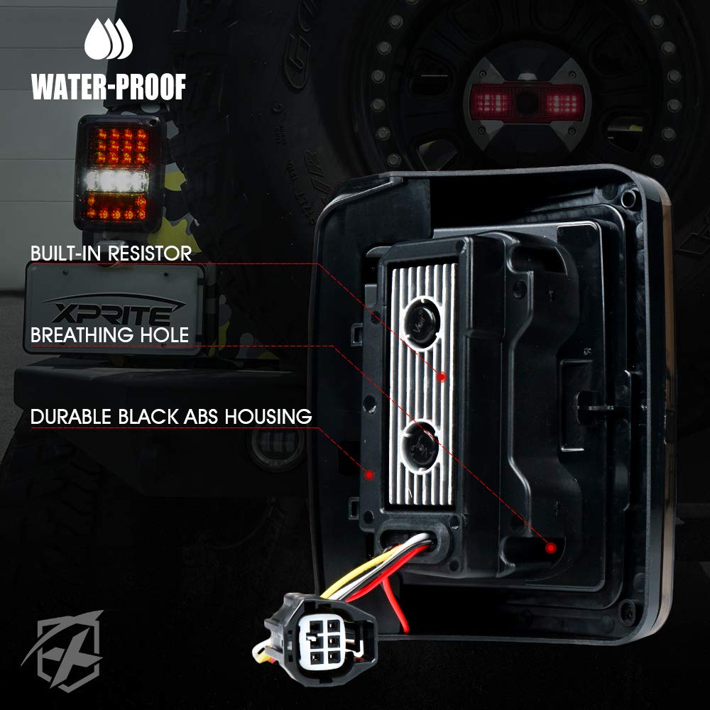 Xprite Smoked Lens 4D Led Tail Lights Compatible With Jeep Wrangler Jk/Jku 07-18 | Plug & Play, Resistor | Brake Signal, Reverse