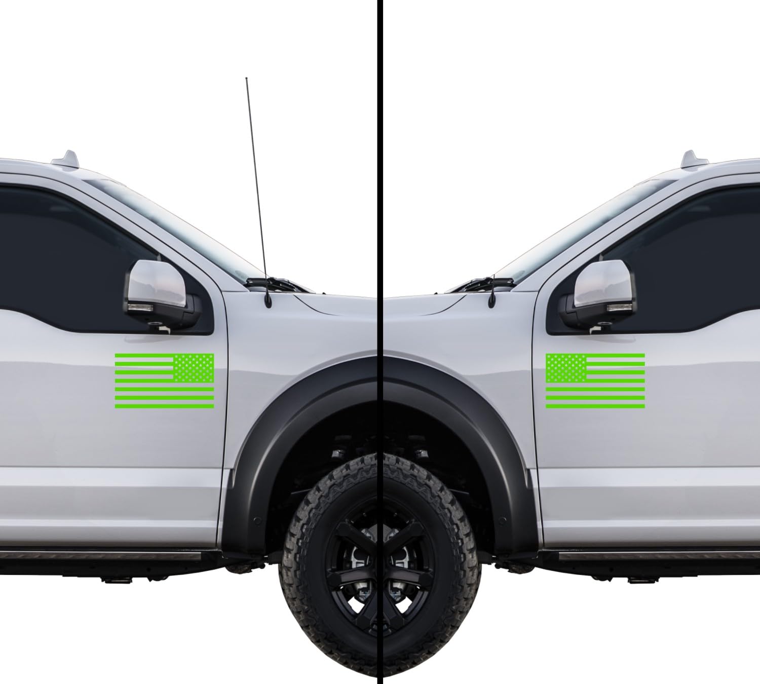 American Us Flag [Pick Color/Size] Vinyl Decal Sticker For Laptop/Car/Truck/Window/Bumper (10In Subdued Pair, Matte Lime Green)