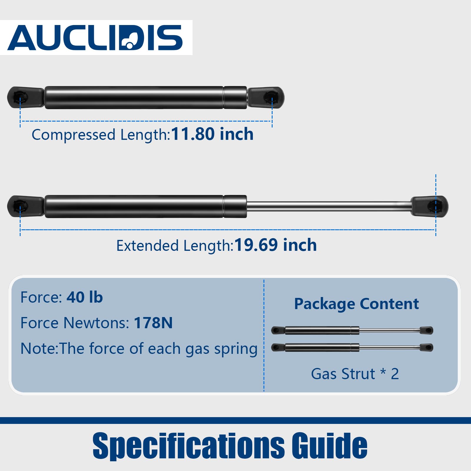 C16-08316 Sx200P-40 20 Inch 40Lb/178N Gas Strut Shock Lift Support Spring For Rv Door Motorhome Rv Bed Storage Boat Hatch Camper