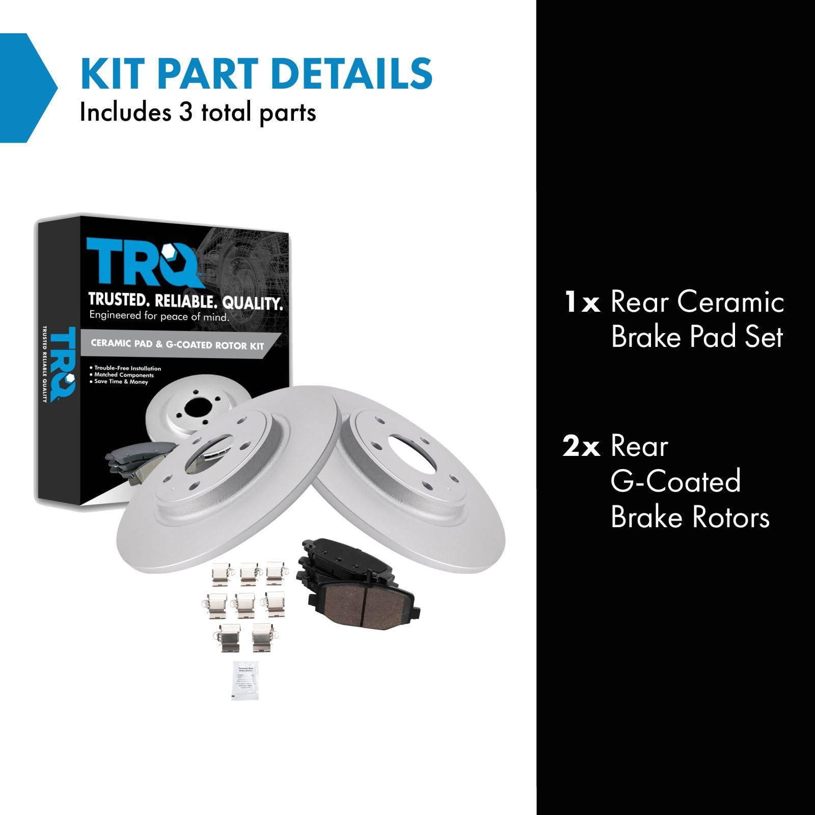 Trq Rear Brake Pad & Rotor Kit Ceramic Premium G-Coated Compatible With 2012-2016 Chrysler Town & Country 2011-2020 Dodge Grand