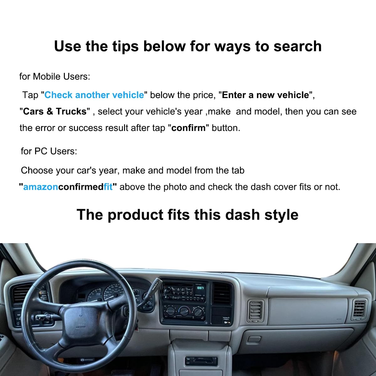 Dash Cover Mat Pad Custom Fit For 1999-2006 Gmc Sierra/Chevy Chevrolet Silverado,2000-2006 Gmc Yukon Xl/Chevy Suburban Tahoe Ava