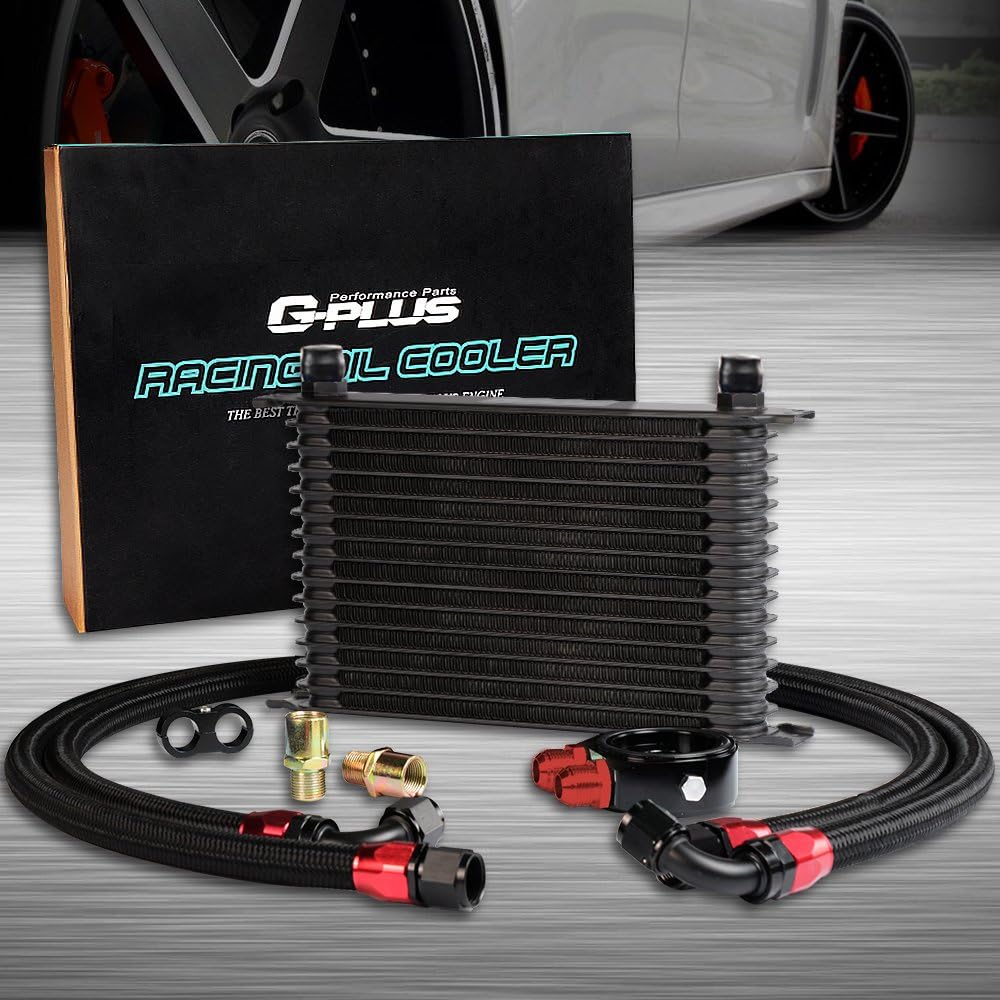 G-PLUS 15 Row AN10-10AN Universal Engine Transmission Oil Hose End Kit & Oil Cooler Kit Aluminum
