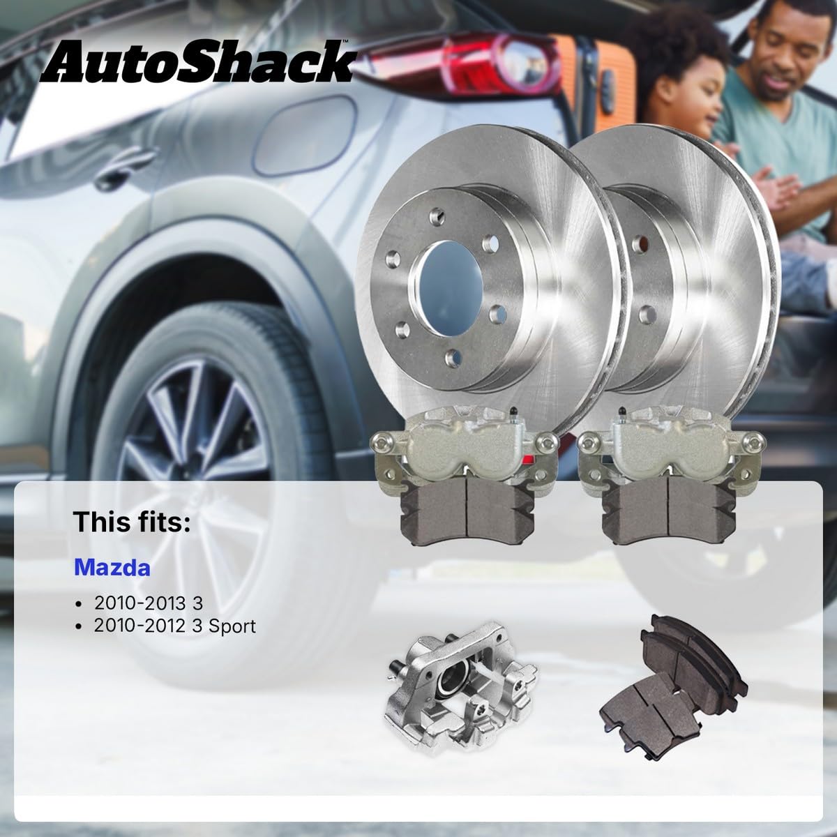 Autoshack Rear Brake Rotors Calipers And Ceramic Pads Kit Set Driver And Passenger Side Replacement For 2010 2012 Mazda 3 Sport 2010-2013 Mazda 3 2.0L Fwd Bcpkg0489