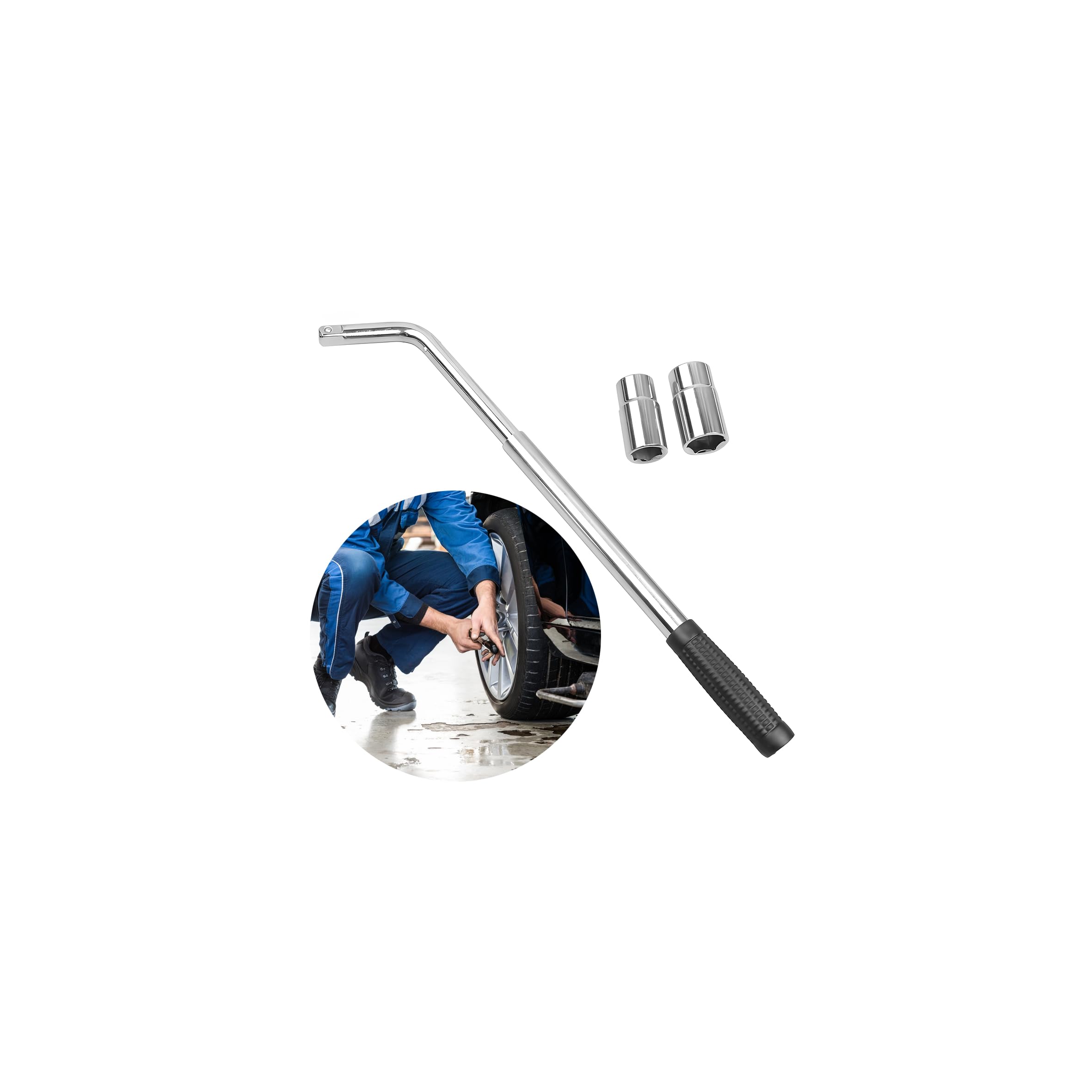 Sandfren Car Telescoping Lug Wrench, Extendable 4 Way Vehicle Wheel Brace Removal Tool with 17/19mm and 21/23mm Sockets, Automot