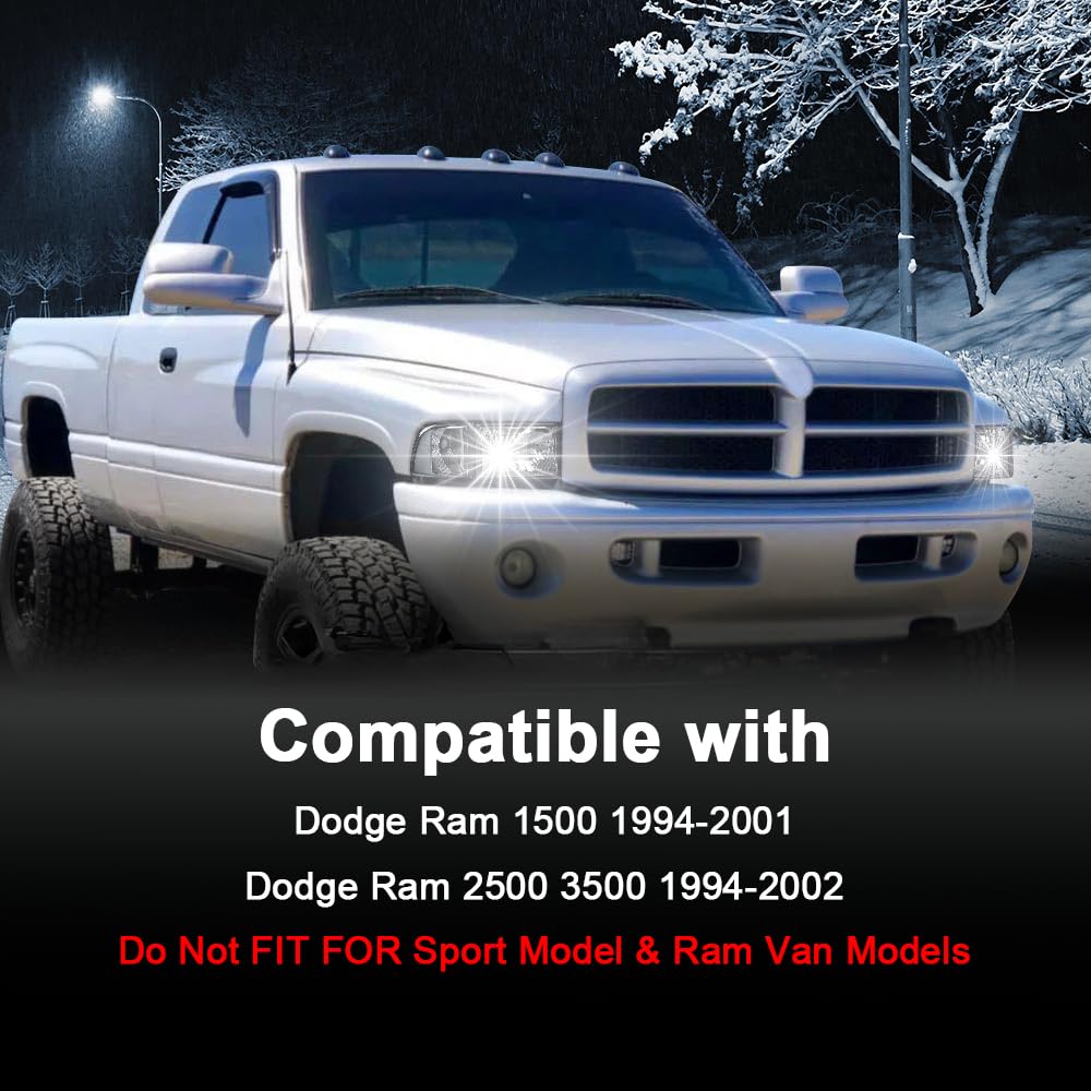 Cheda Front Headlights Assembly Headlamp, Compatible With 1994-2002 Dodge Ram 1500 2500 3500 Black Housing Clear Corner Headligh