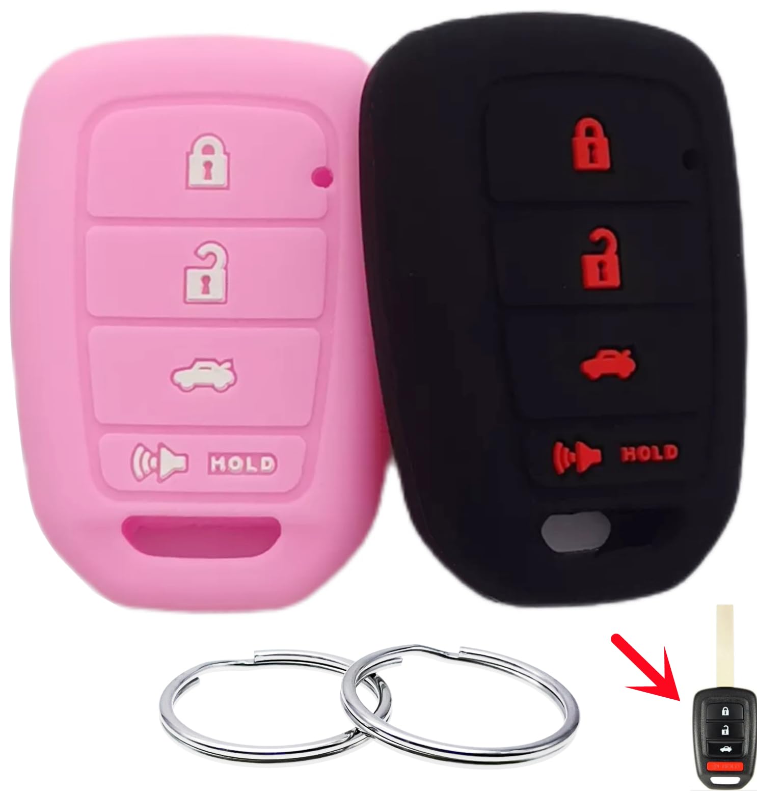 Reprotecting Silicone Rubber Key Fob Cover Compatible With Honda Accord Cr-V Civic Crosstour Fit (Only Fit Straight Key Fob) (Black Pink)