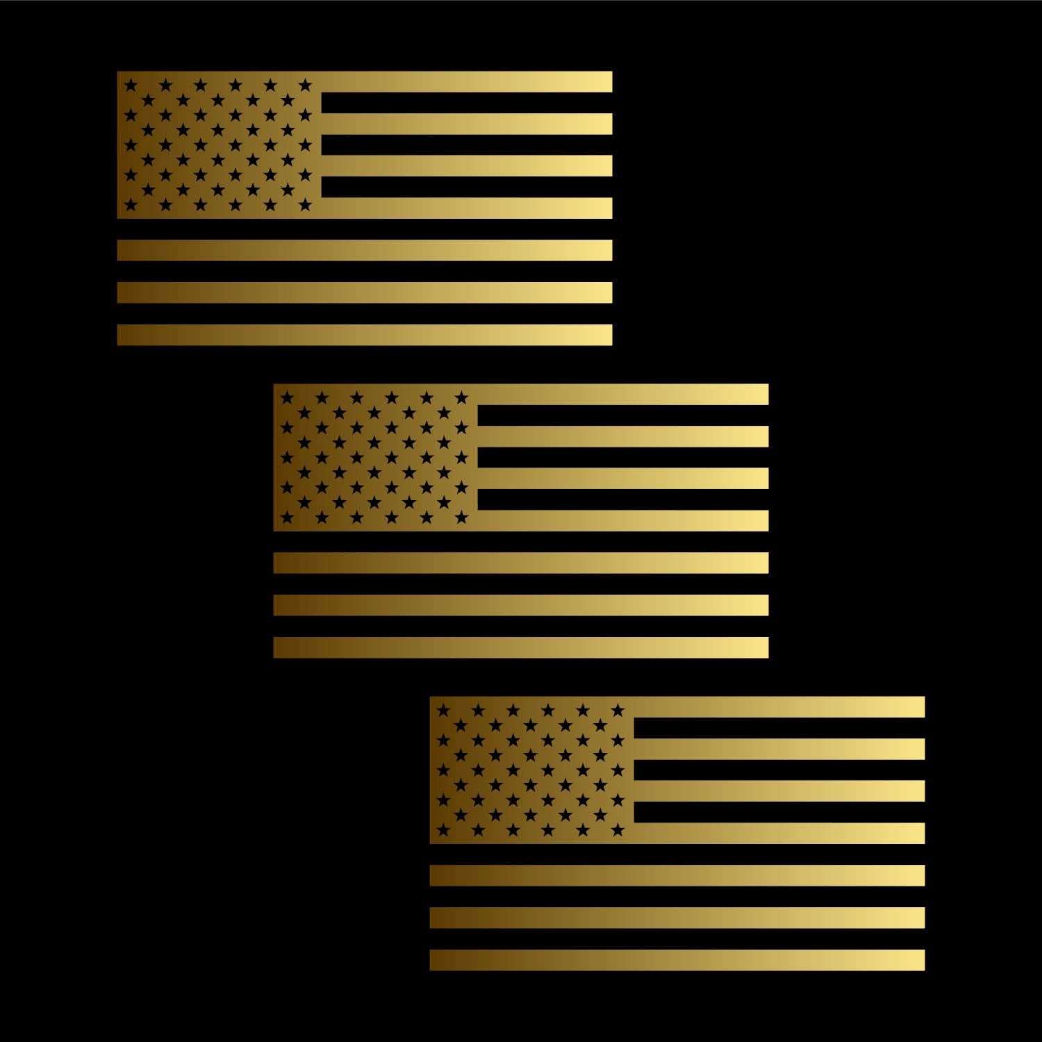 American Us Flag [Pick Color/Size] Vinyl Decal Sticker For Laptop/Car/Truck/Window/Bumper (5In X 2.8In [3-Pack], Metallic Gold)