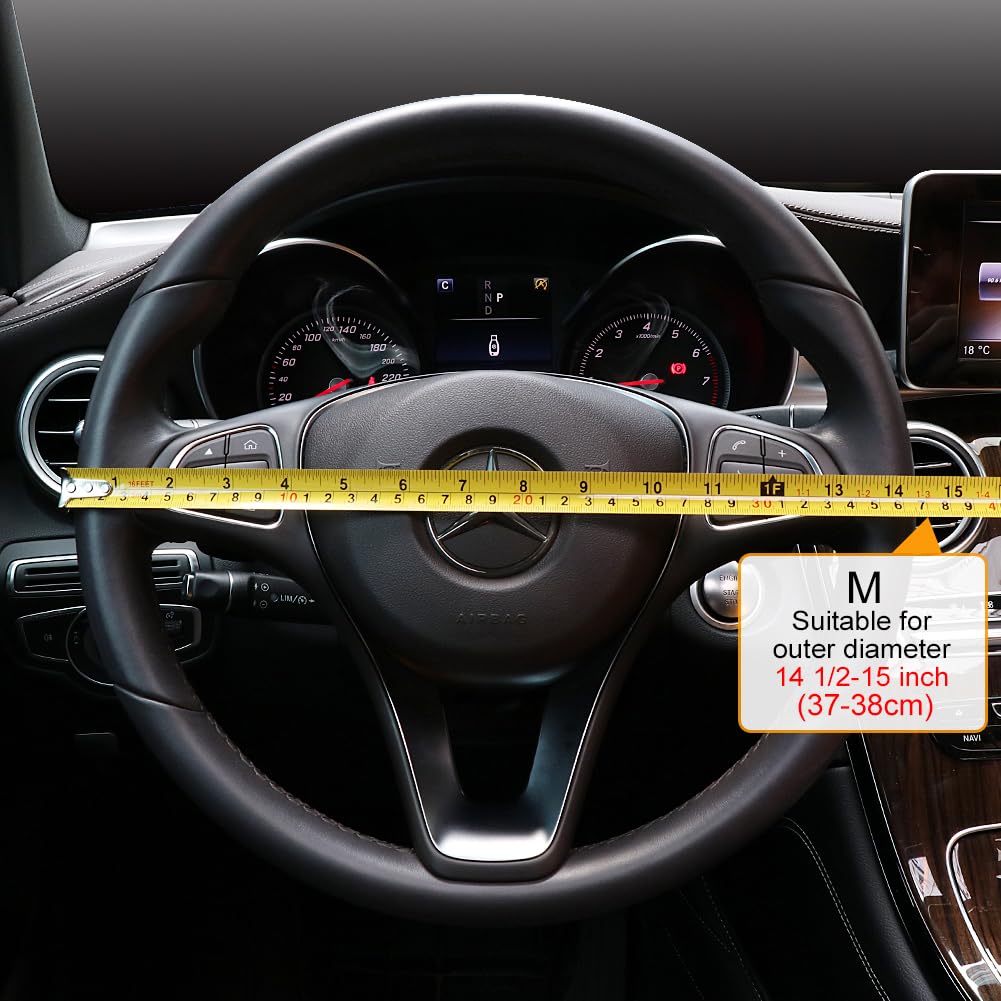 Cofit Breathable Car Steering Wheel Cover Leather Auto Universal 15 Inch Non-Slip Wrap Protection, Beige (Suit For 14 1/2-15 Inc