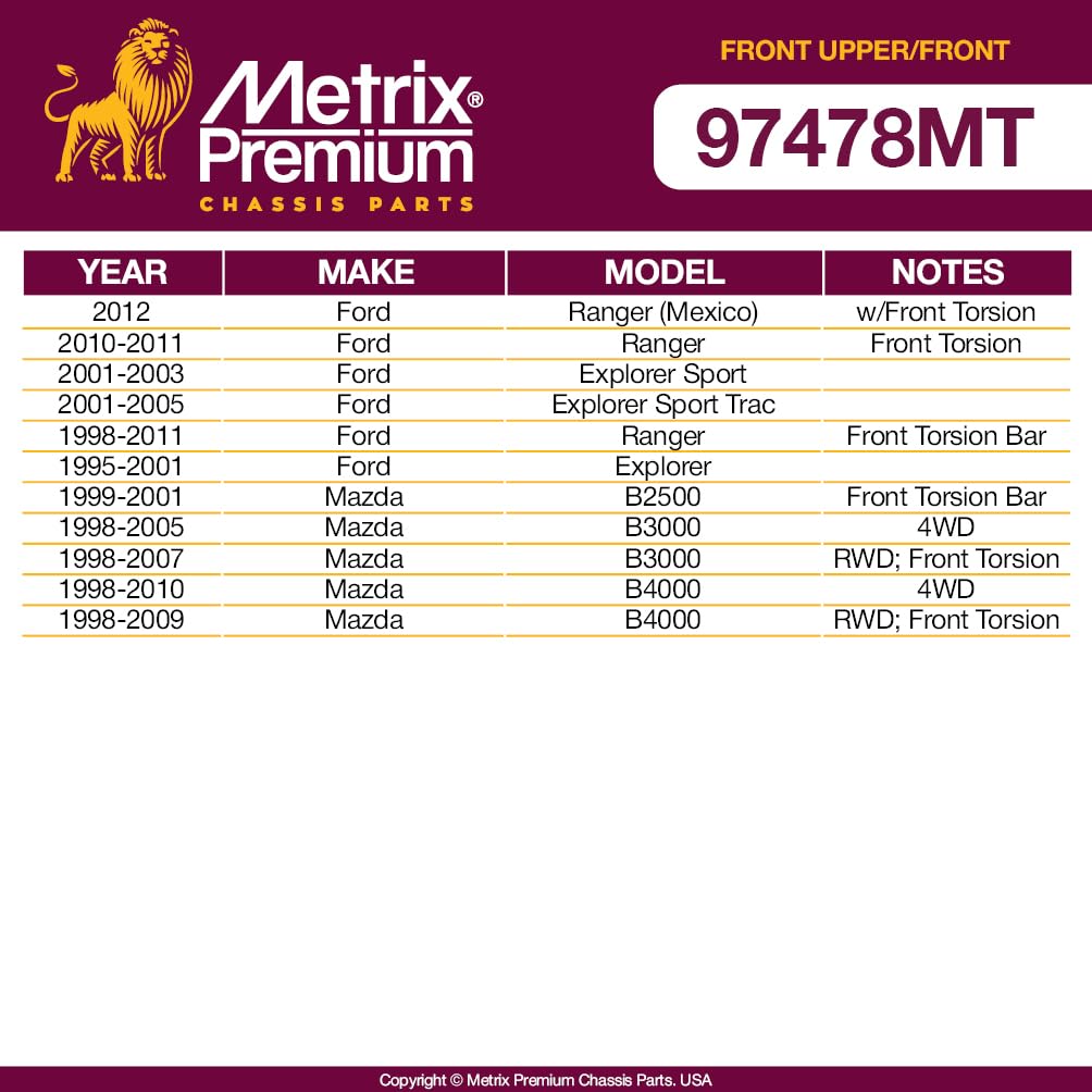 Metrix Premium Chassis Parts - 4 Pc Front L/R Upper Control Arm & Front Sway Bar Stabilizer End Link Kit Fits 10-11 Ford Ranger,