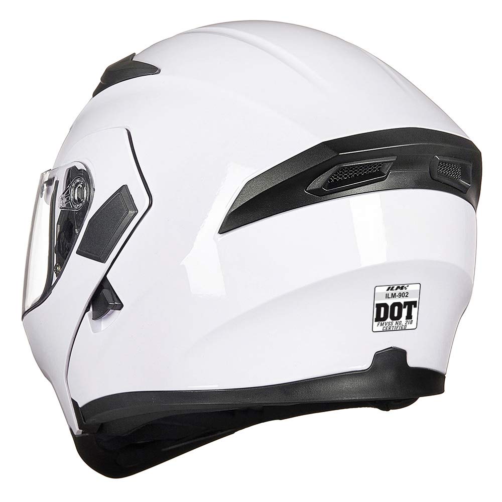 Ilm Motorcycle Dual Visor Flip Up Modular Full Face Helmet Dot 6 Colors Model 902 (L, White)