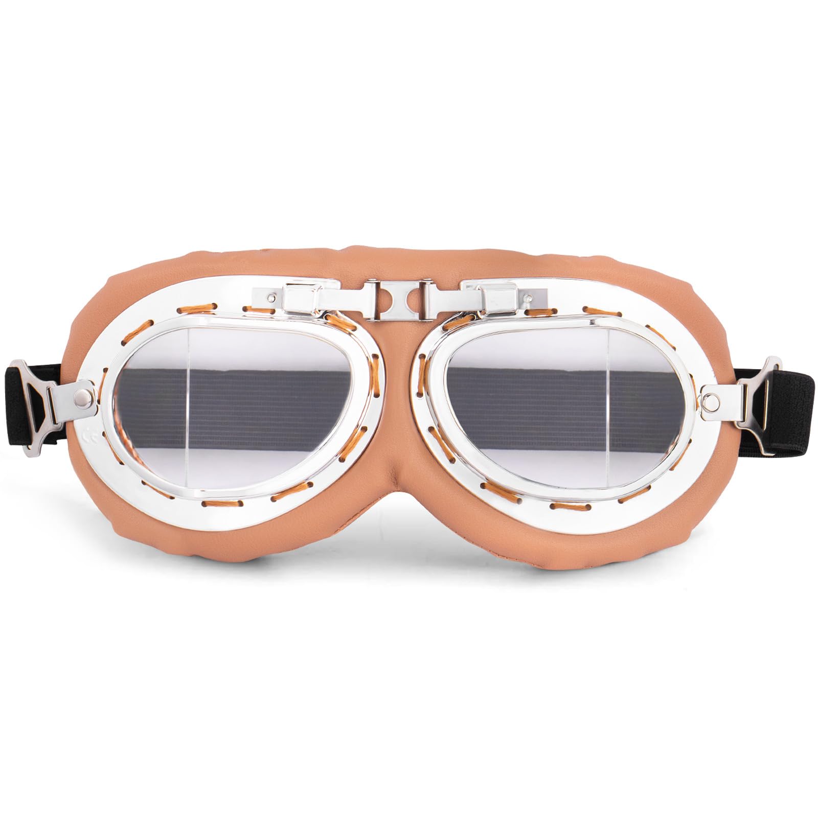Peicees Vintage Helmet Goggles Motorcycle Goggles Bike Motorcross Pilot Goggle, Copper Silver-Clear