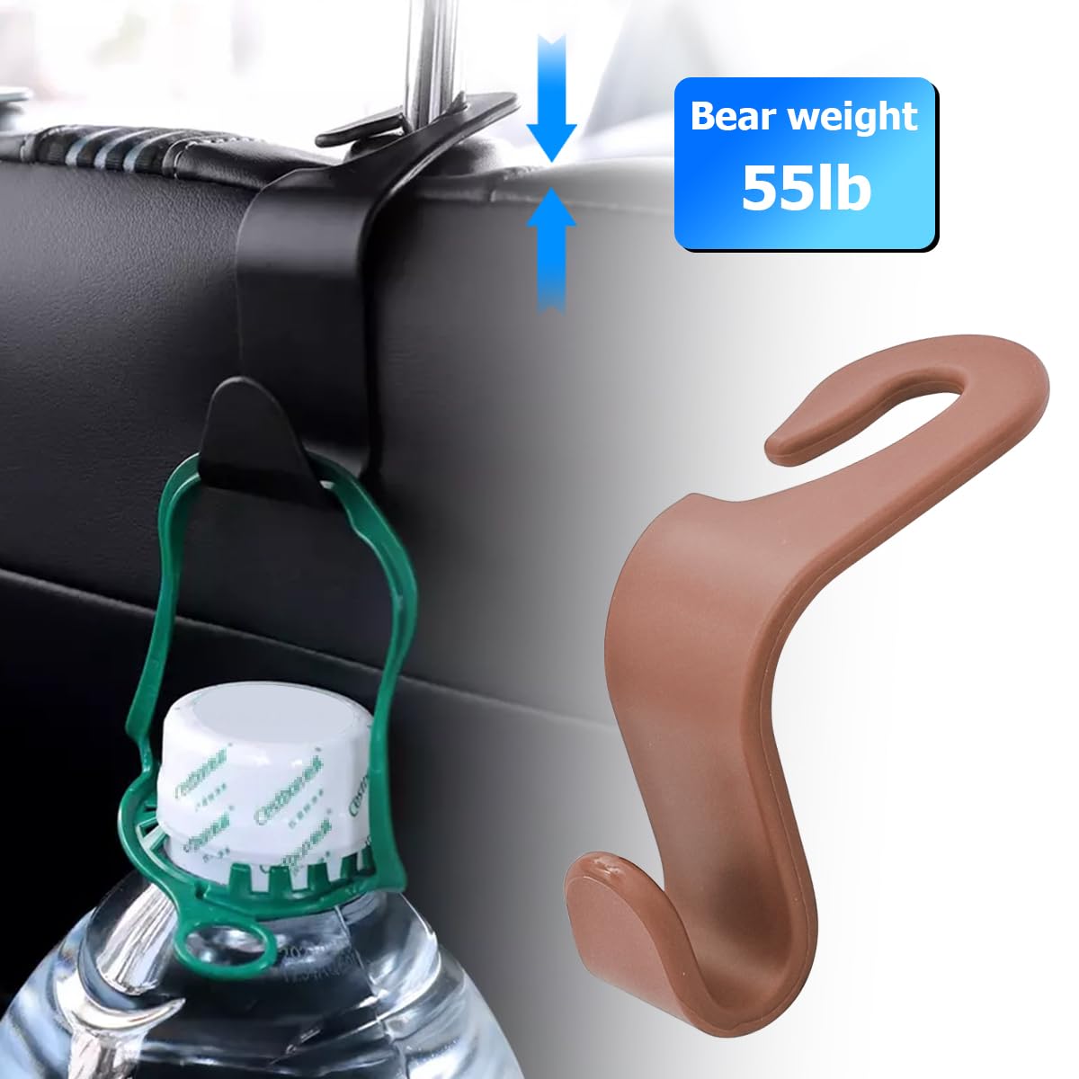 4Pcs Car Back Seat Headrest Hooks, Rear Car Seat Storage Headrest Hanger Holder Hooks Organizer, Universal Auto Interior Accessories For Bag Purse Handbag Cloth Coats Grocery (Brown)