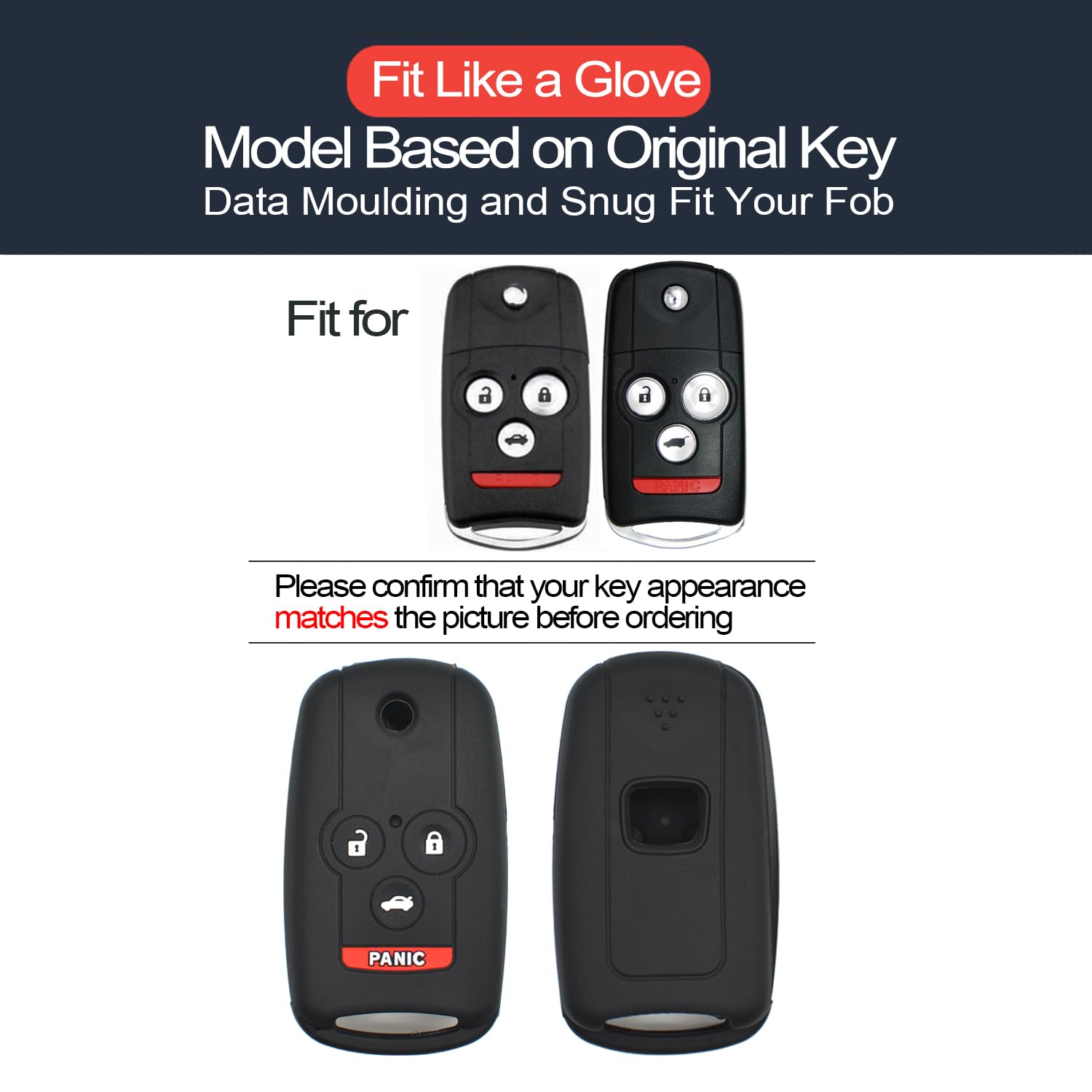 Infipar 2Pcs Compatible With Acura Tl Tsx Zdx Honda Accord Flip 4 Buttons Key Fob Cover Case Key Chain Protector Shell Holder