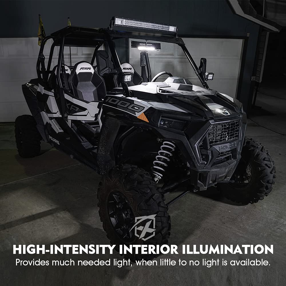 Xprite 13' Aluminum Utv Rear View Center Mirror W/Interior Lights, Curved Rearview Mirror Fits 1.75' - 2' Mount For Polaris Rzr Sxs Can-Am X3 Arctic Cat Kawasaki Yamaha Honda, Patent Design