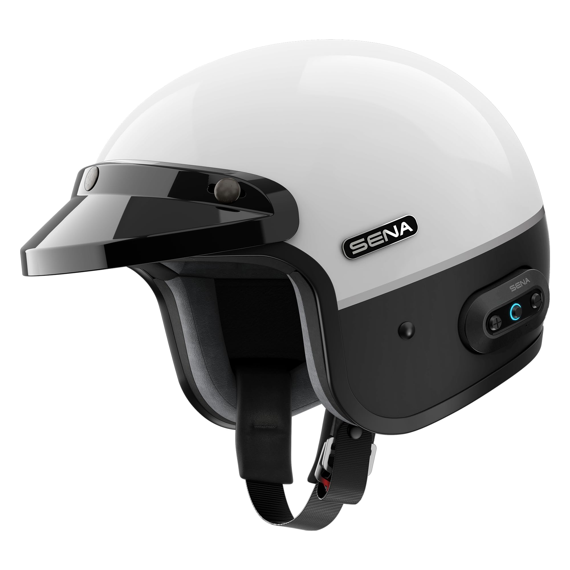 Sena Surge Mesh Intercom Enabled Open Face Smart Motorcycle Helmet (Gloss White/Matte Black, M)