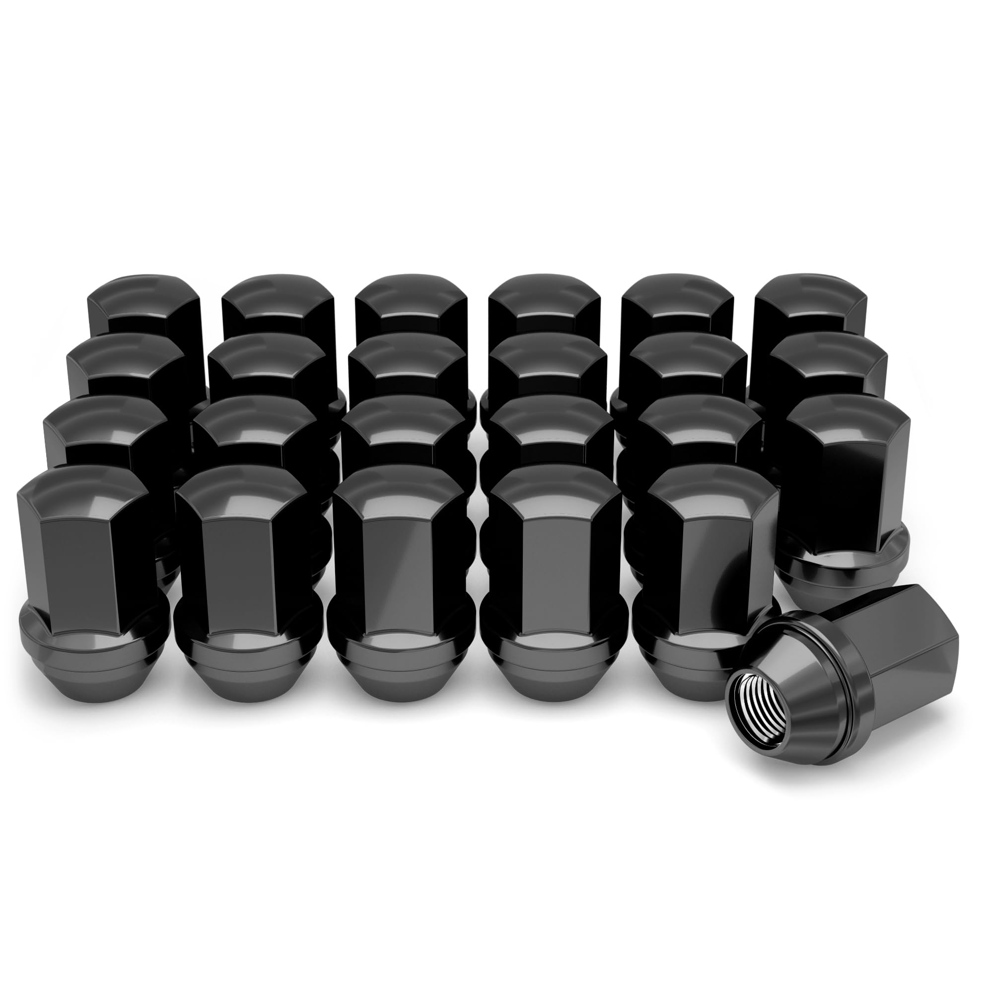 White Knight M14x1.5 Solid Piece (Black Chrome) Factory Style (1.78) for Silverado, Suburban, Tahoe, Traverse, Sierra, Yukon, Es