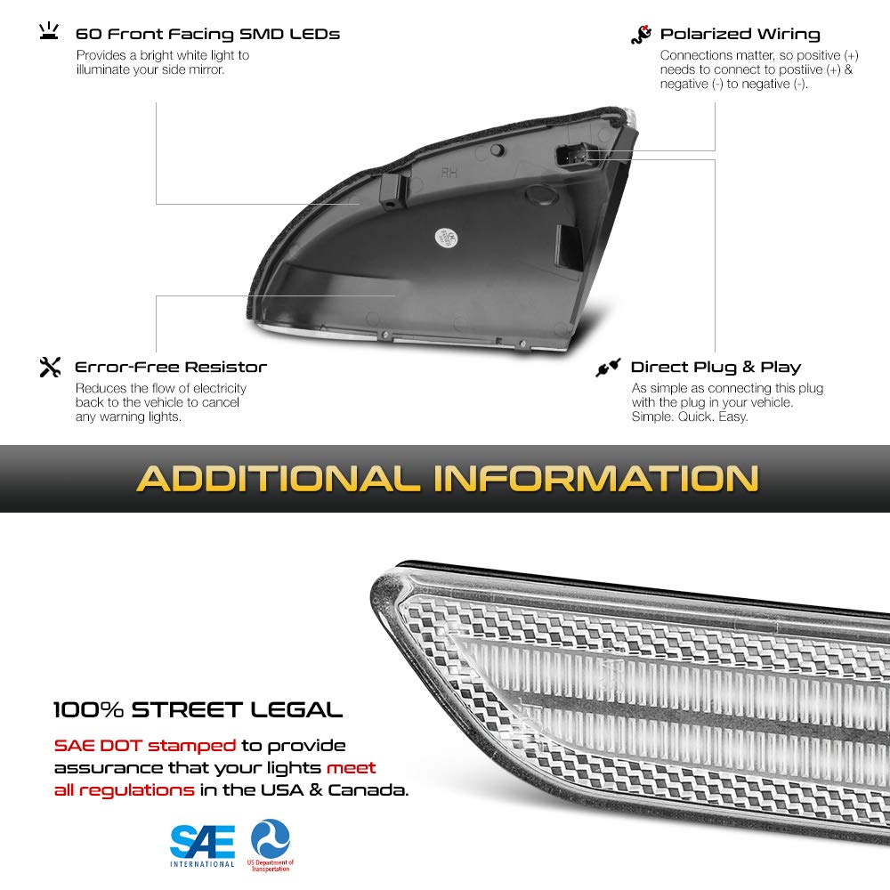 Vipmotoz Switchback Full White & Amber Led Side Mirror Turn Signal Light Puddle Lamp Assembly For 2009-2018 Compatible With Dodg