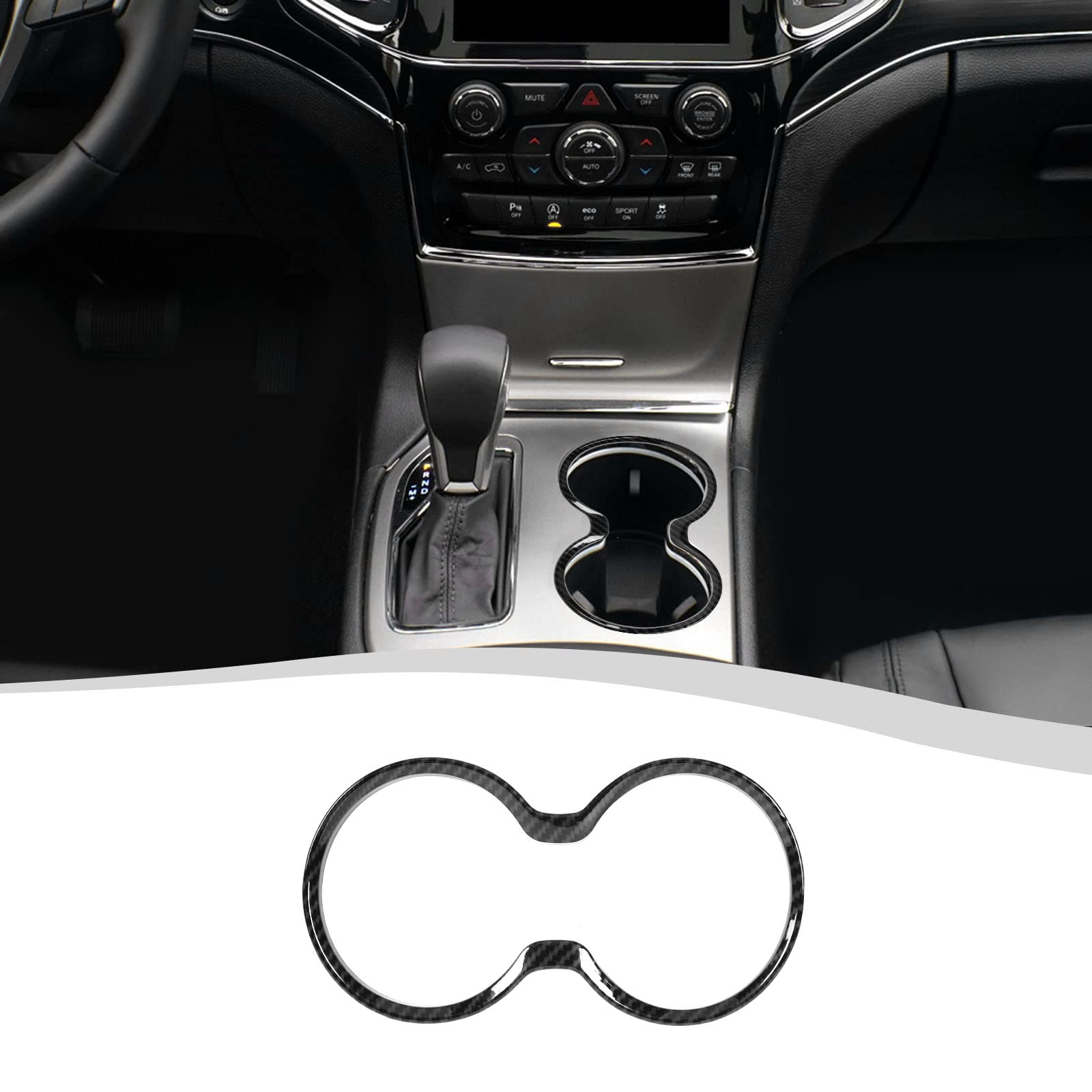 Sqqp Carbon Fiber Center Console Cup Holder Cover Interior Accessories Compatible With 2011-2021 Jeep Grand Cherokee