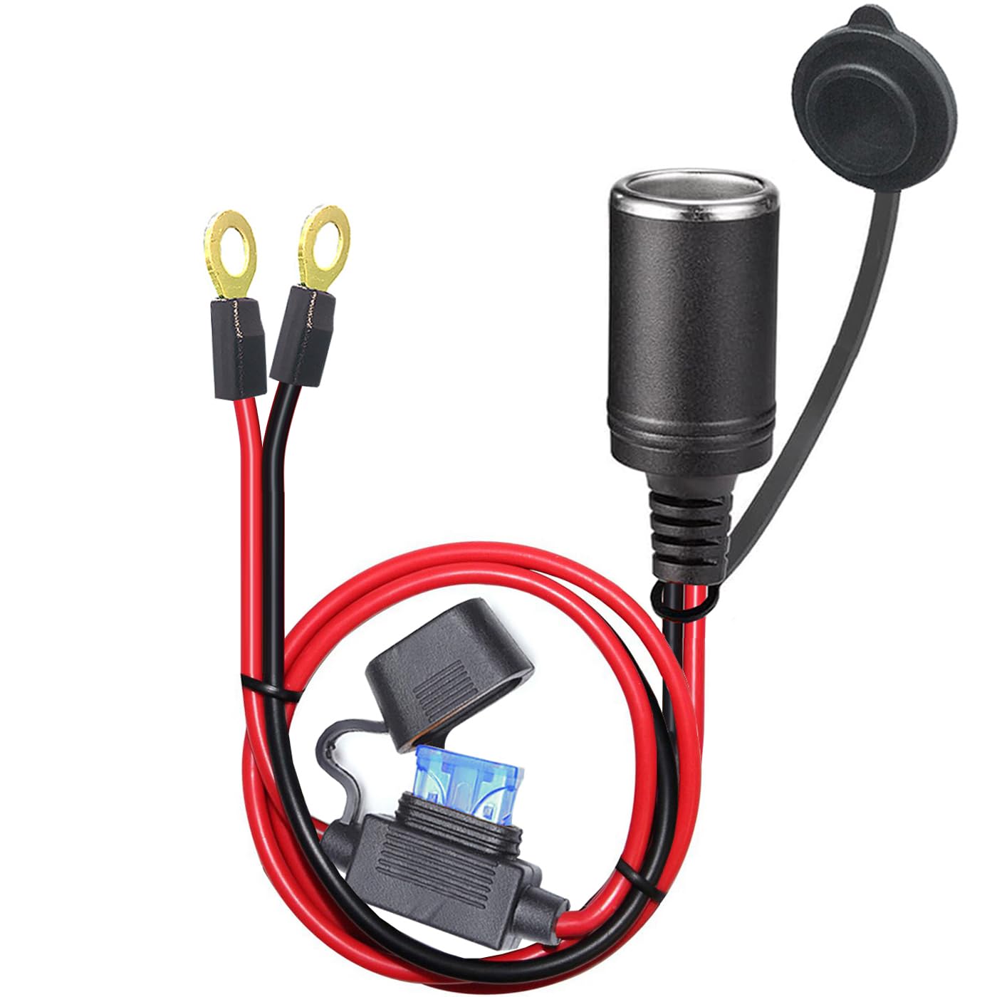 2FT 12V Female Socket Battery Eyelet Ring Terminal 12volt Extension Cord Outlet Adapter Plug Power Supply Car Electrical Dc Char