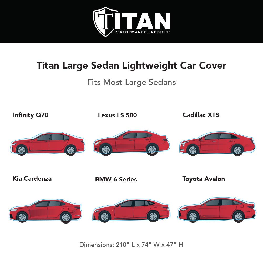 Titan Jet Black Poly 210T Car Cover For Large Sedans 203-212''. Waterproof, Uv Protection, Scratch Resistant, Driver-Side Zipper