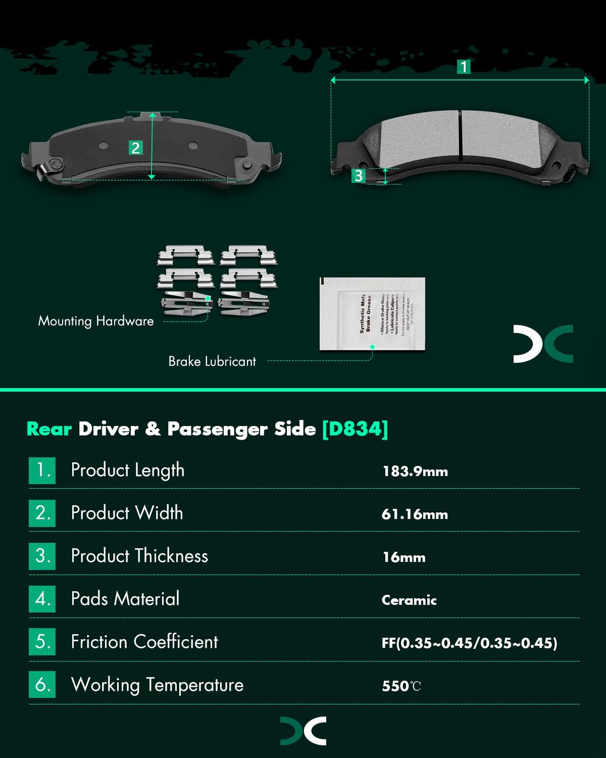 Scitoo D785C D834 Brake Pads Kits Front Rear For Cadillac Escalade,Escalade Esv,Escalade Ext,For Chevy Avalanche 1500,Silverado