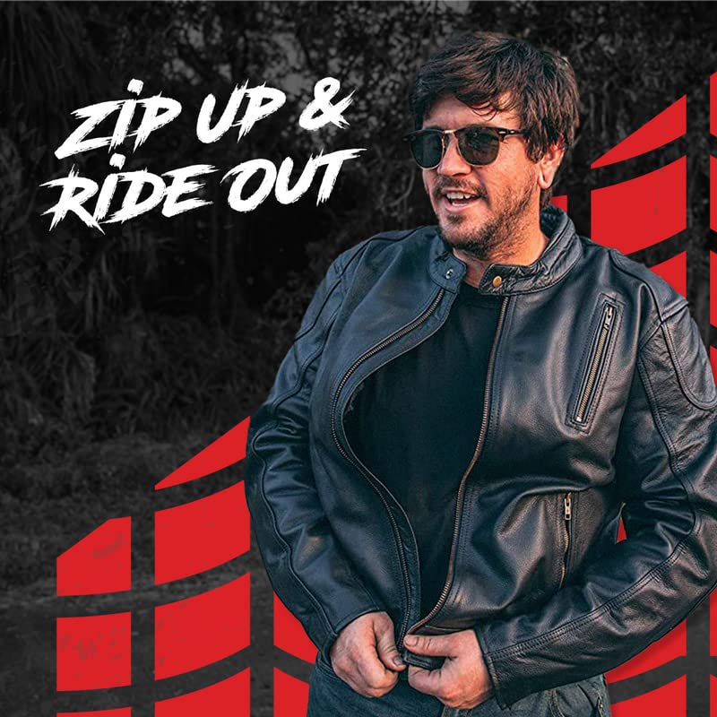 Hwk Leather Motorcycle Jacket With Armor For Men, Cafe Racer Genuine Leather Jacket For Weather Resistant Enduro Motocross, Motorbike Riding, Easy Adjust Men'S Motorcycle Jacket, Xx-Large