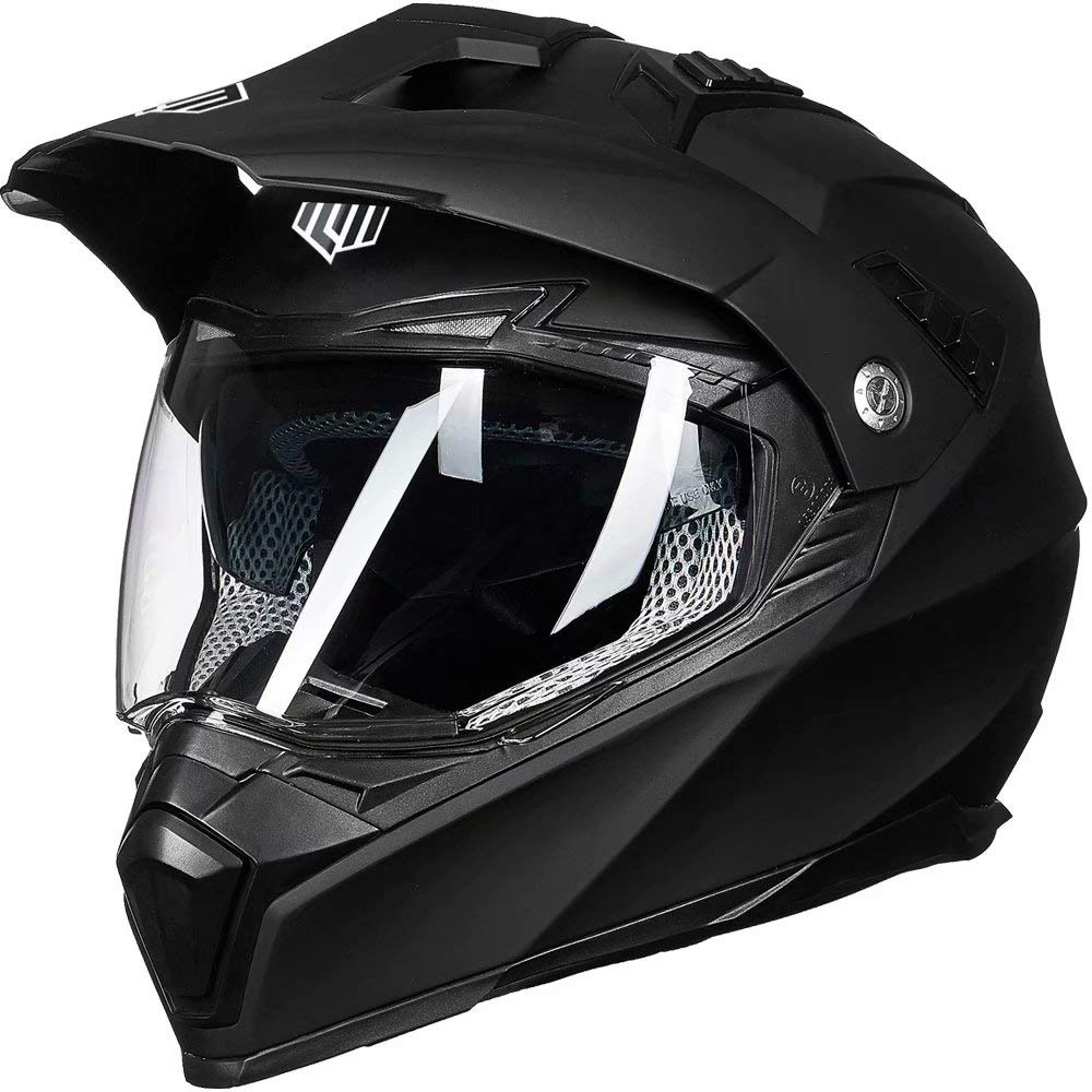 Ilm Off Road Motorcycle Dual Sport Helmet Full Face Sun Visor Dirt Bike Atv Motocross Casco Dot Certified Model 606V(Matte Black