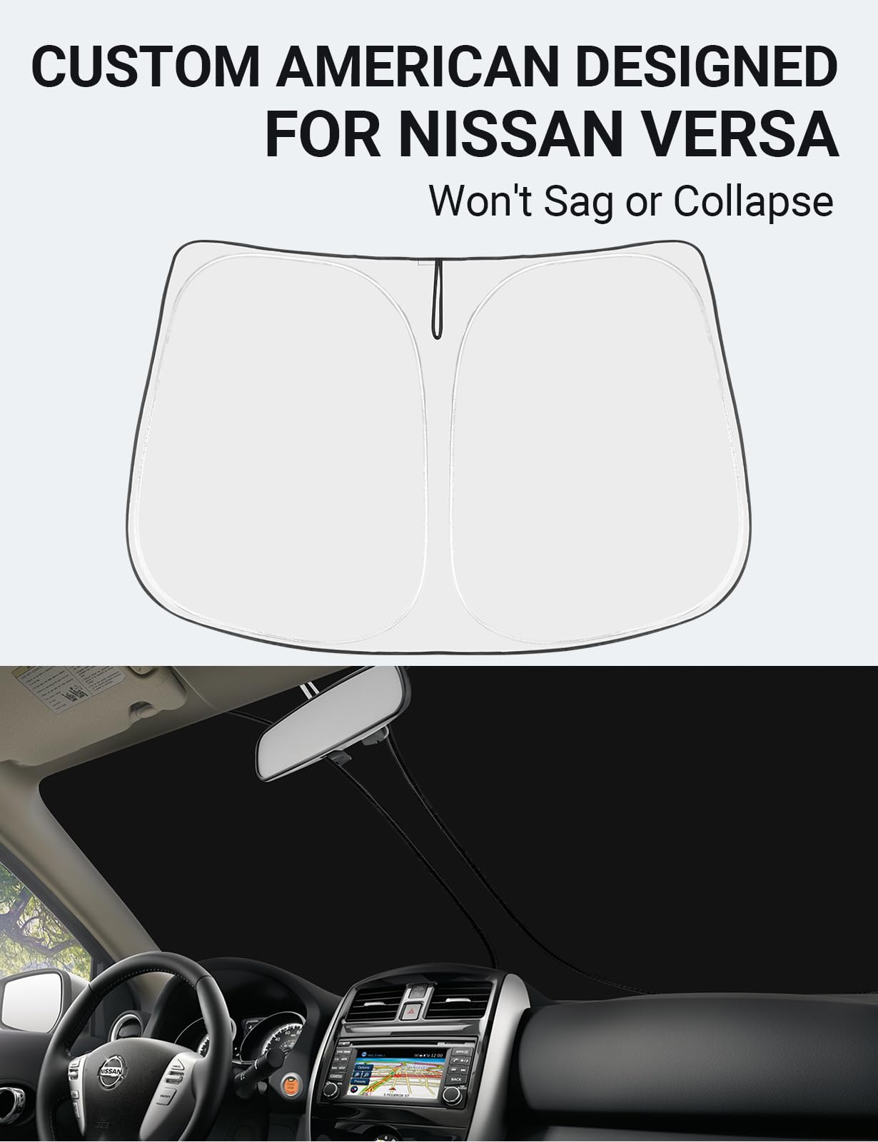 Proadsy Front Windshield Sun Shade Foldable Sunshade Protector Custom Fit 2015-2019 Nissan Versa Sedan Accessories 2025 Upgrade